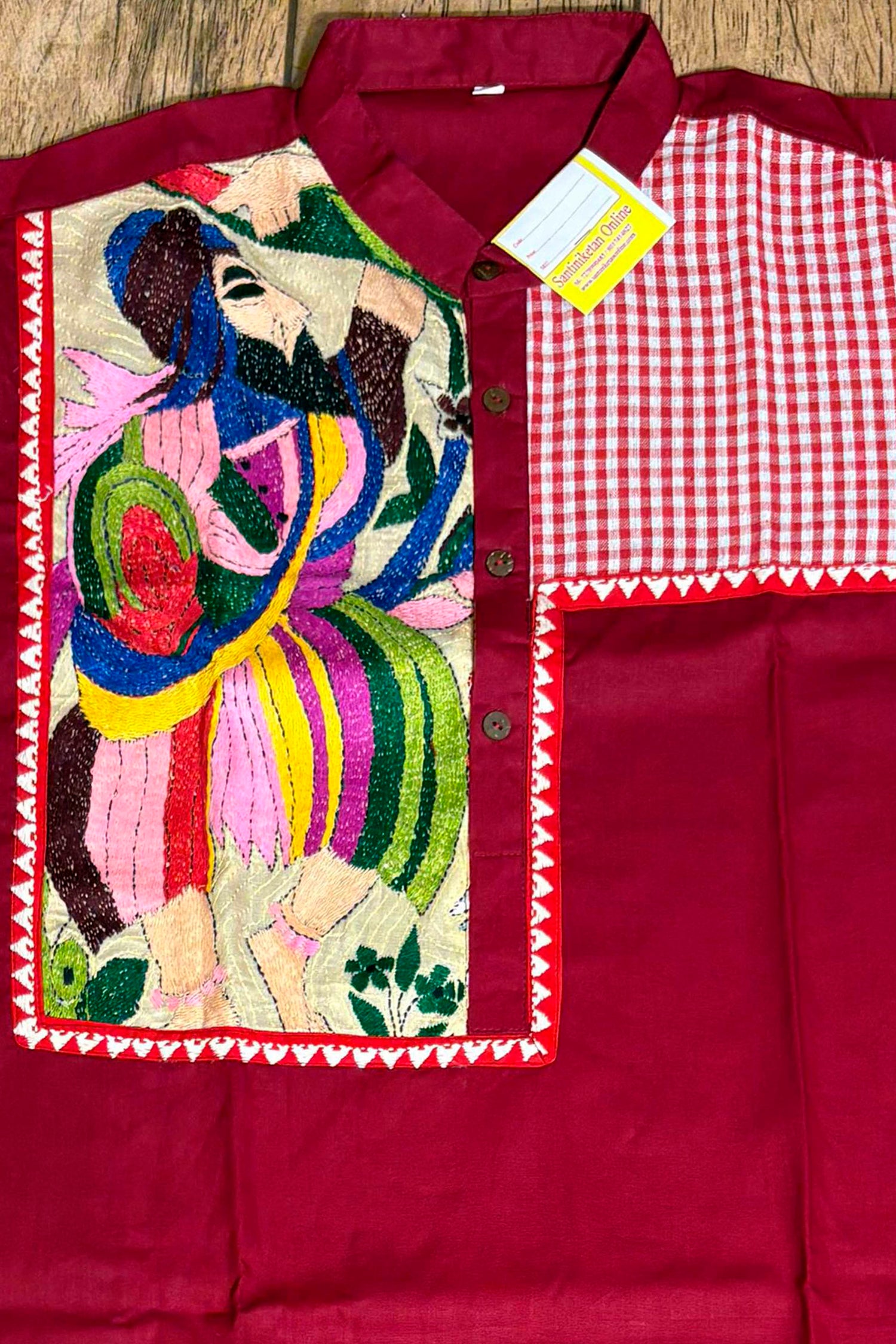 Maroon Color Cotton with Multicolor Thread Kantha Patch Work Panjabi