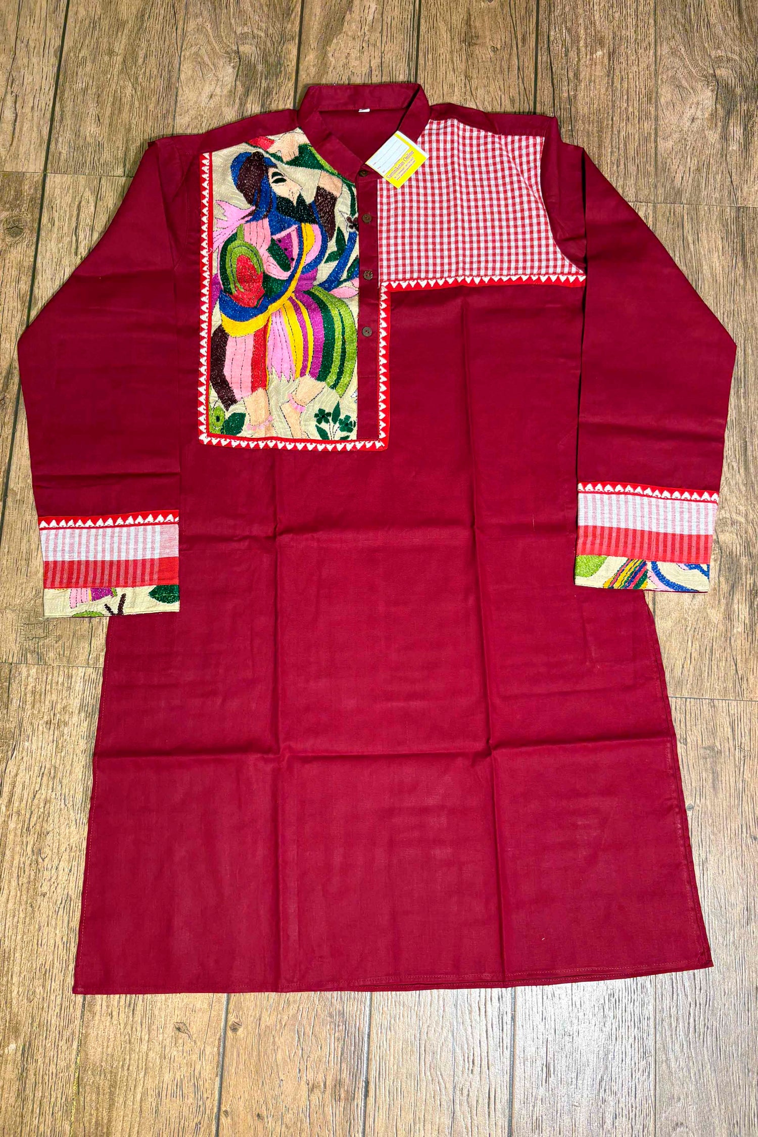 Maroon Color Cotton with Multicolor Thread Kantha Patch Work Panjabi