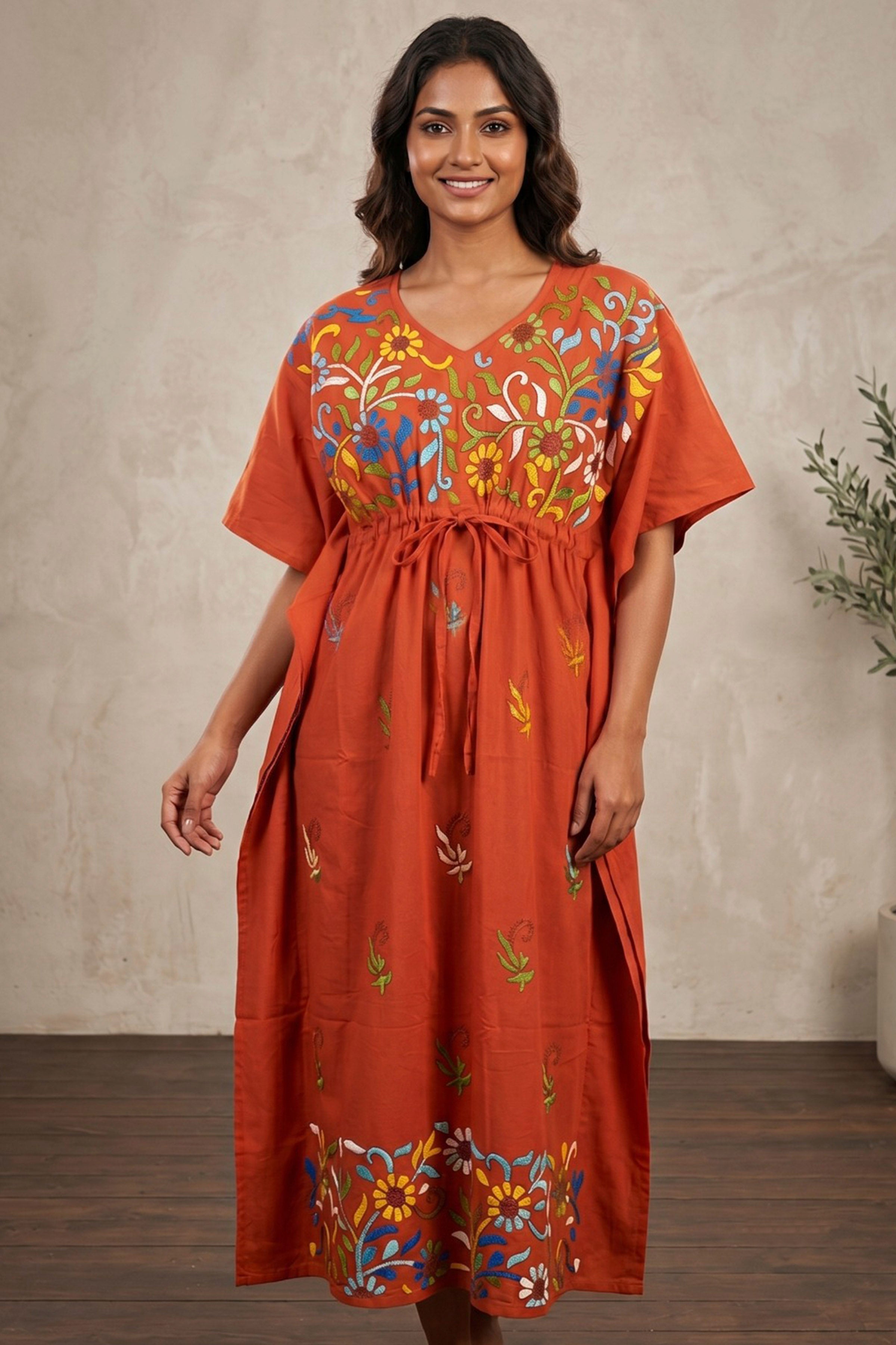 Kantha Hand Embroidery Cotton Kaftan SN26166