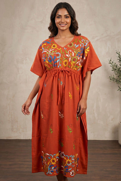 Kantha Hand Embroidery Cotton Kaftan SN26166