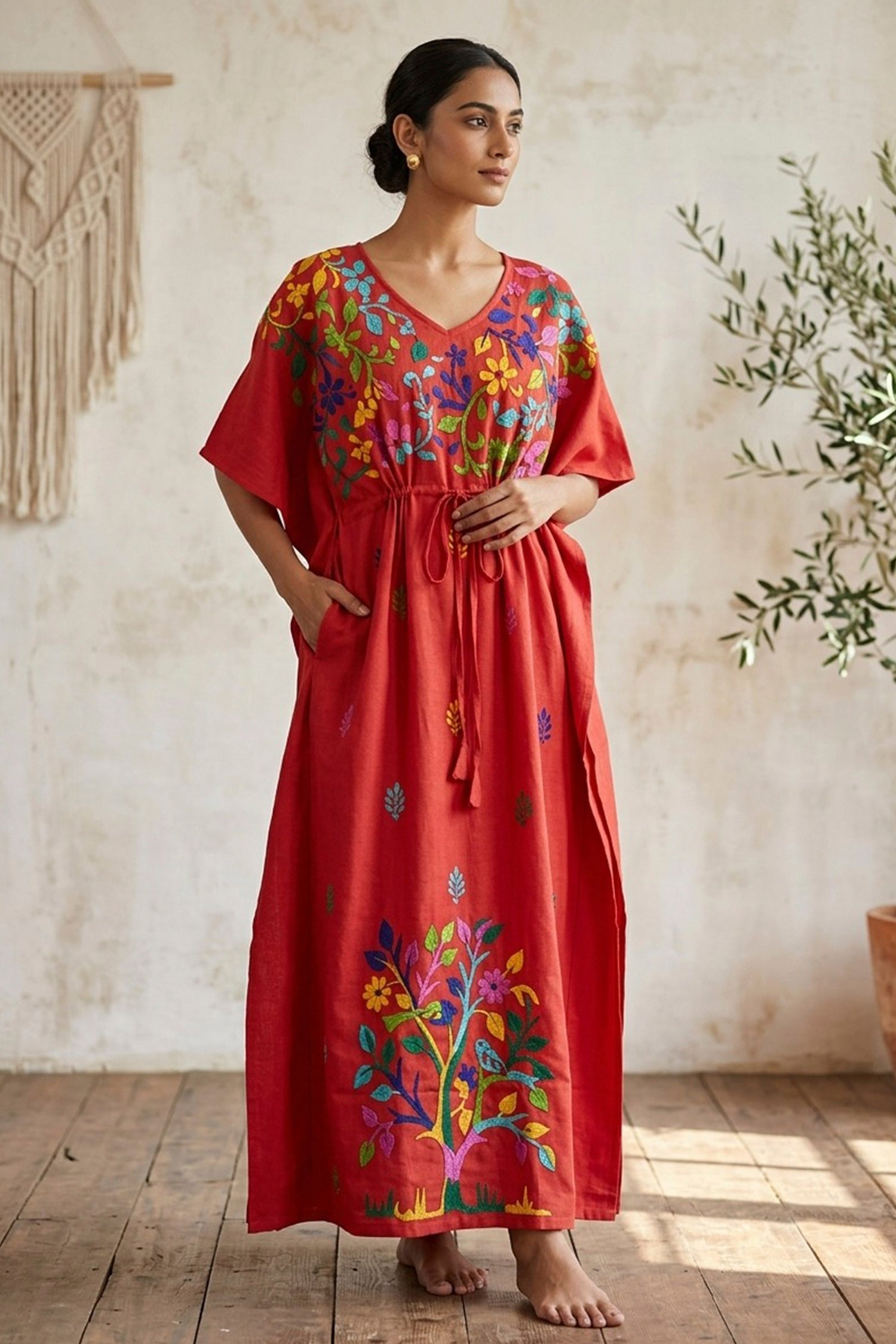 Kantha Hand Embroidery Cotton Kaftan SN26167