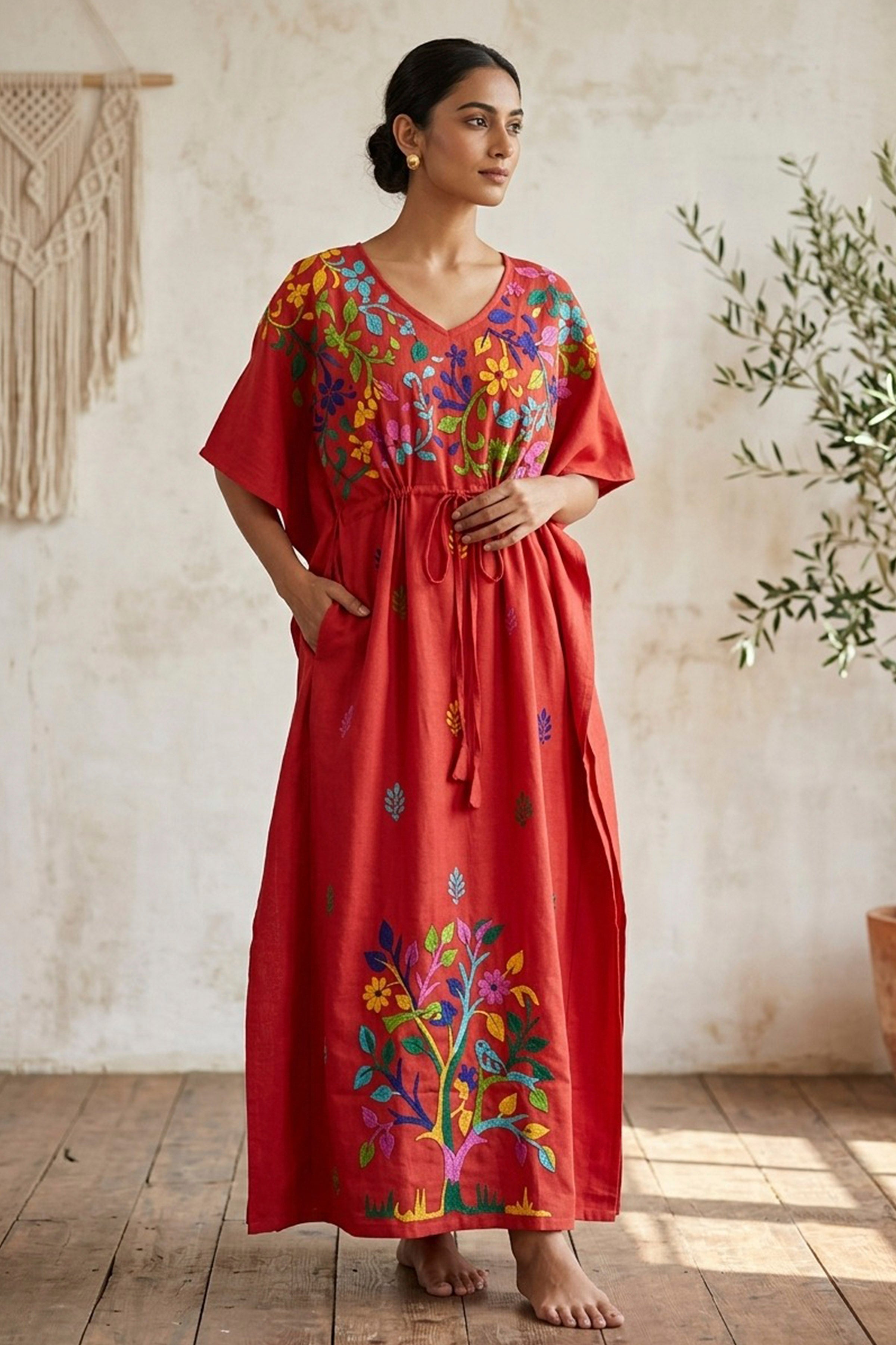 Kantha Hand Embroidery Cotton Kaftan SN26167