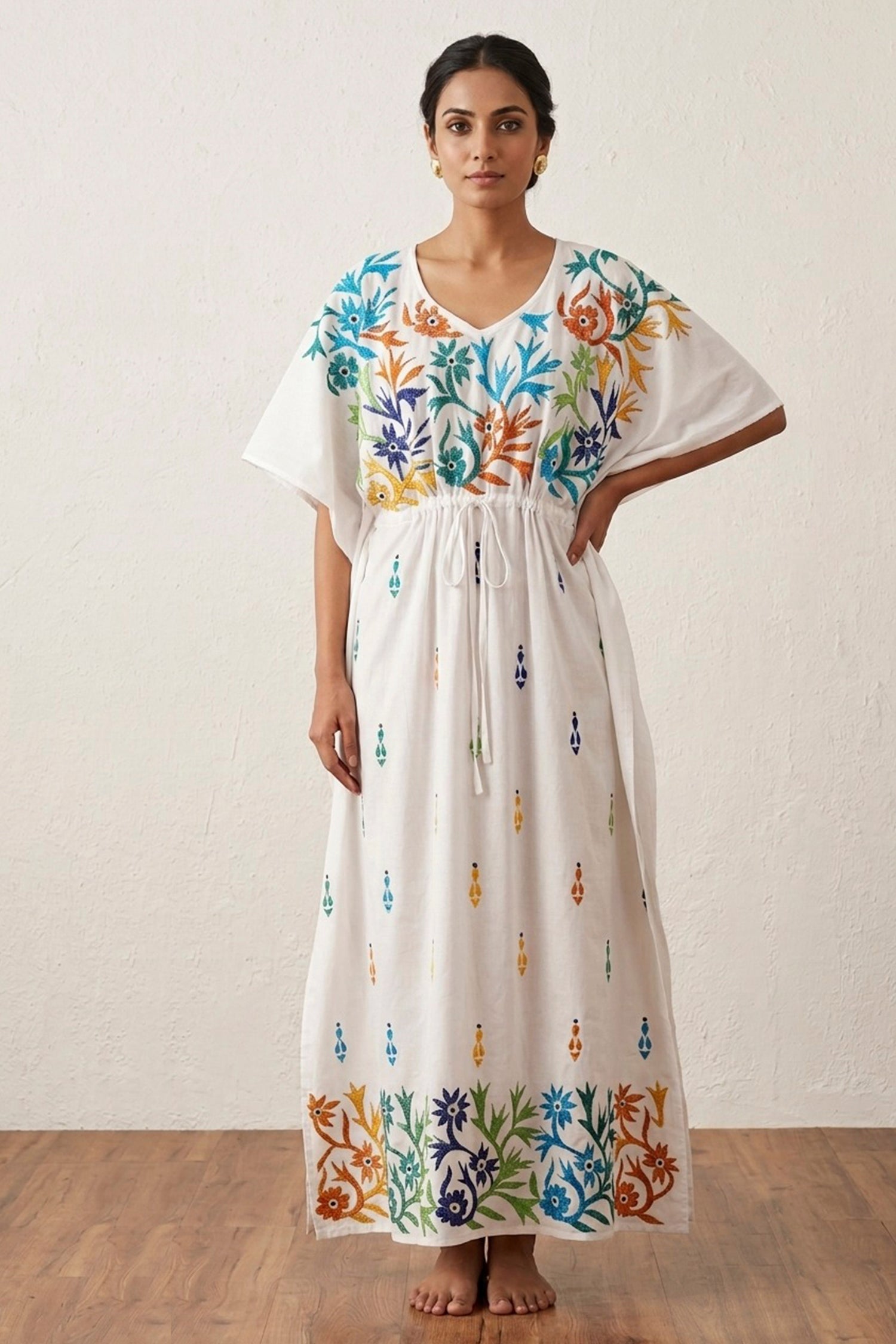 Kantha Hand Embroidery Cotton Kaftan SN26168