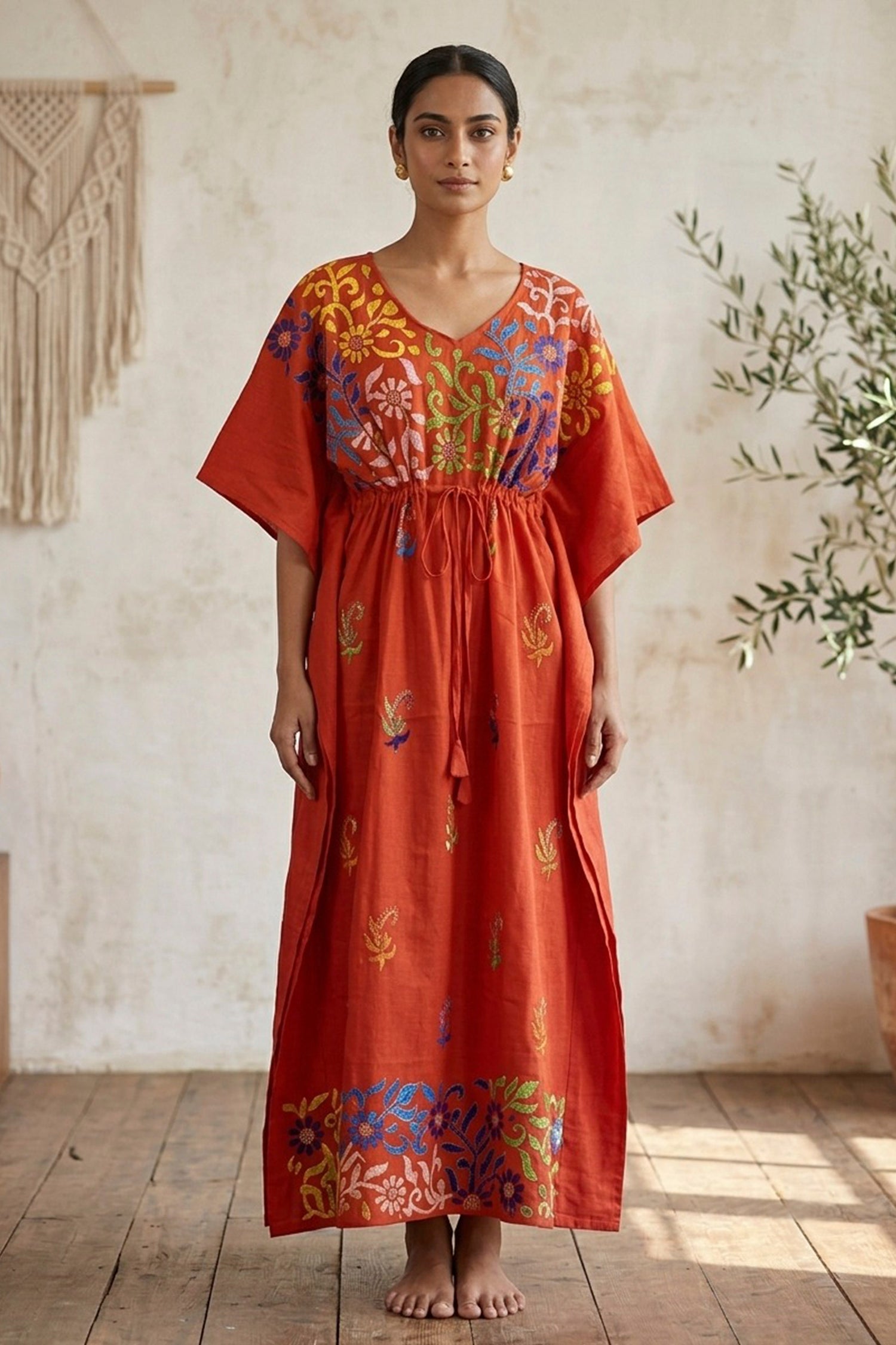 Kantha Hand Embroidery Cotton Kaftan SN26169