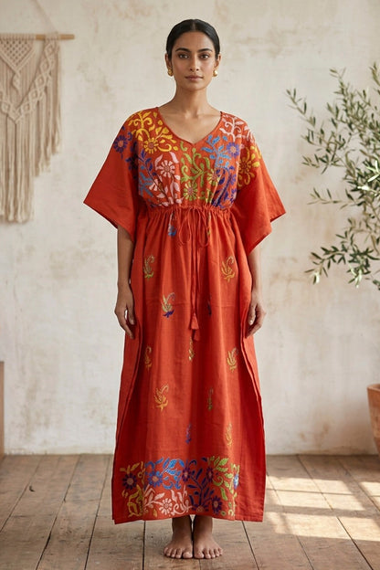 Kantha Hand Embroidery Cotton Kaftan SN26169