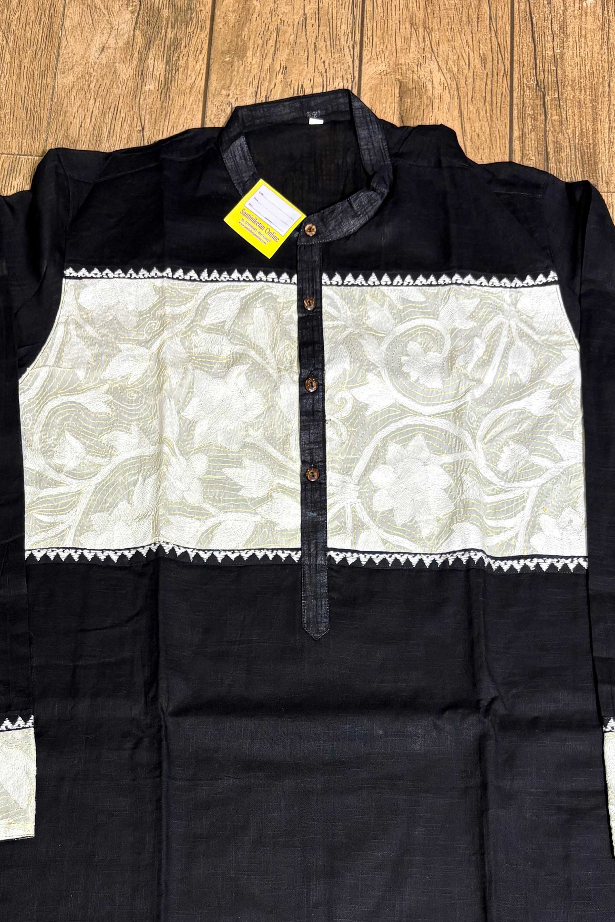 Black Color Cotton with White color Thread Kantha Patch Work Panjabi