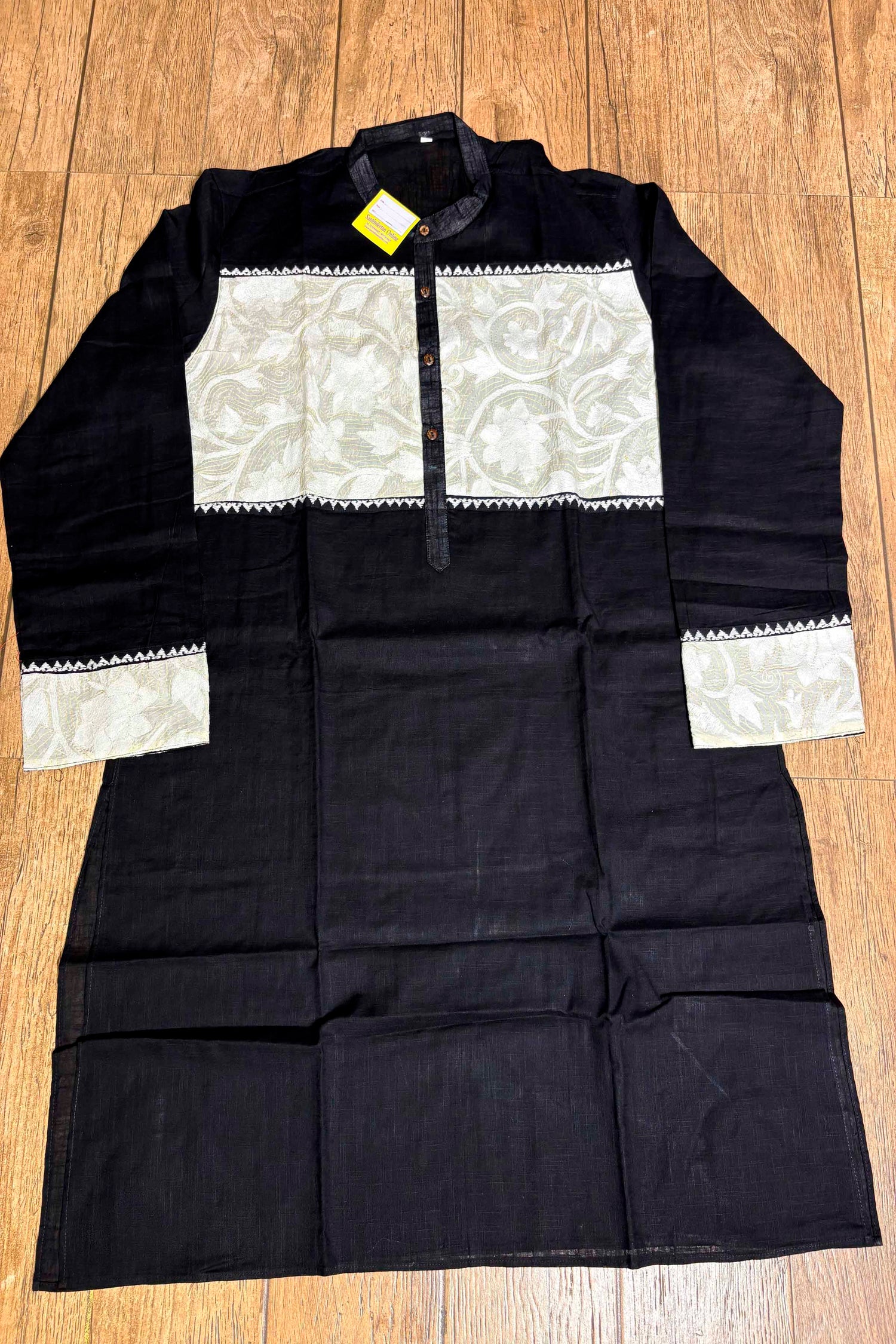 Black Color Cotton with White color Thread Kantha Patch Work Panjabi