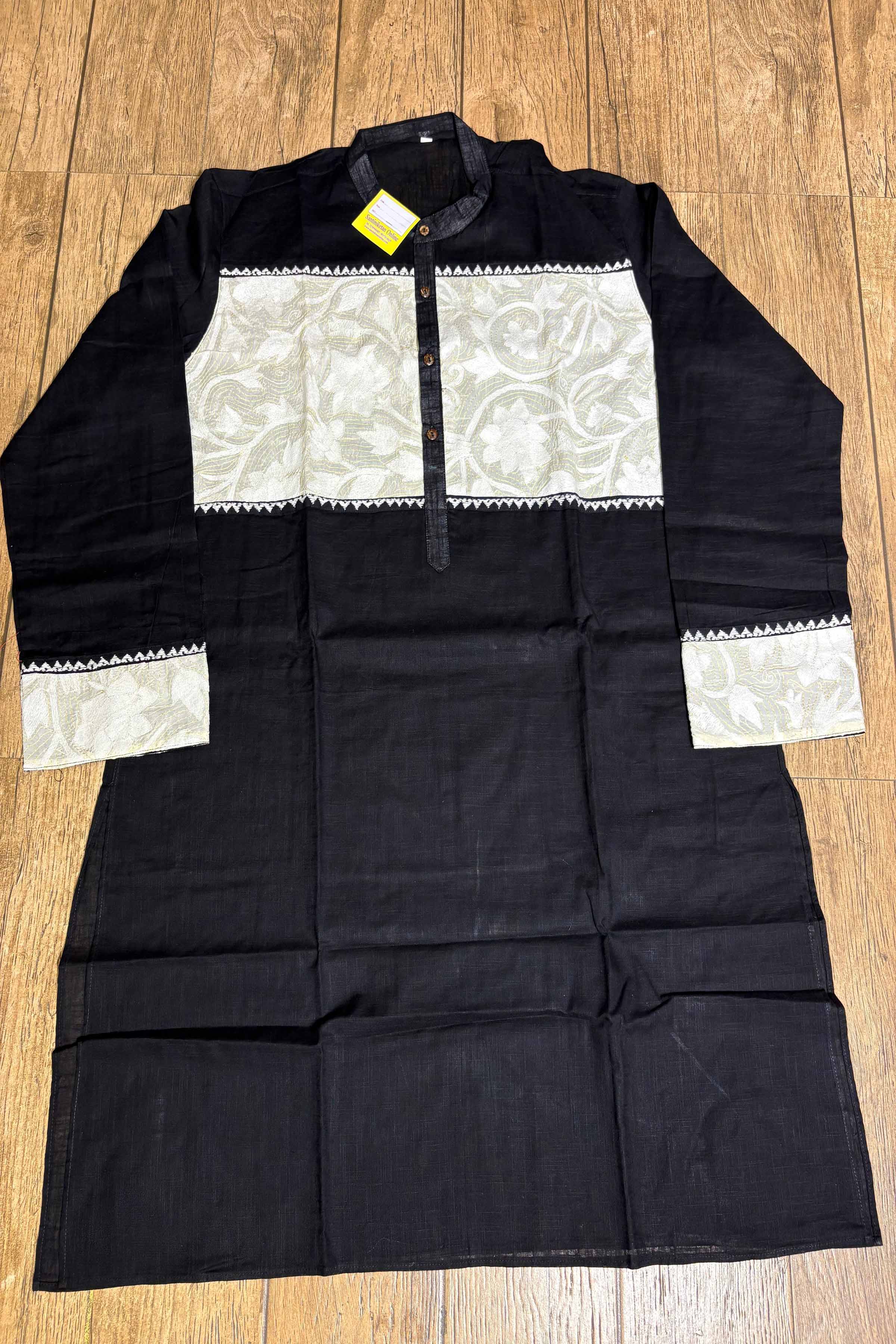 Black Color Cotton with White color Thread Kantha Patch Work Panjabi