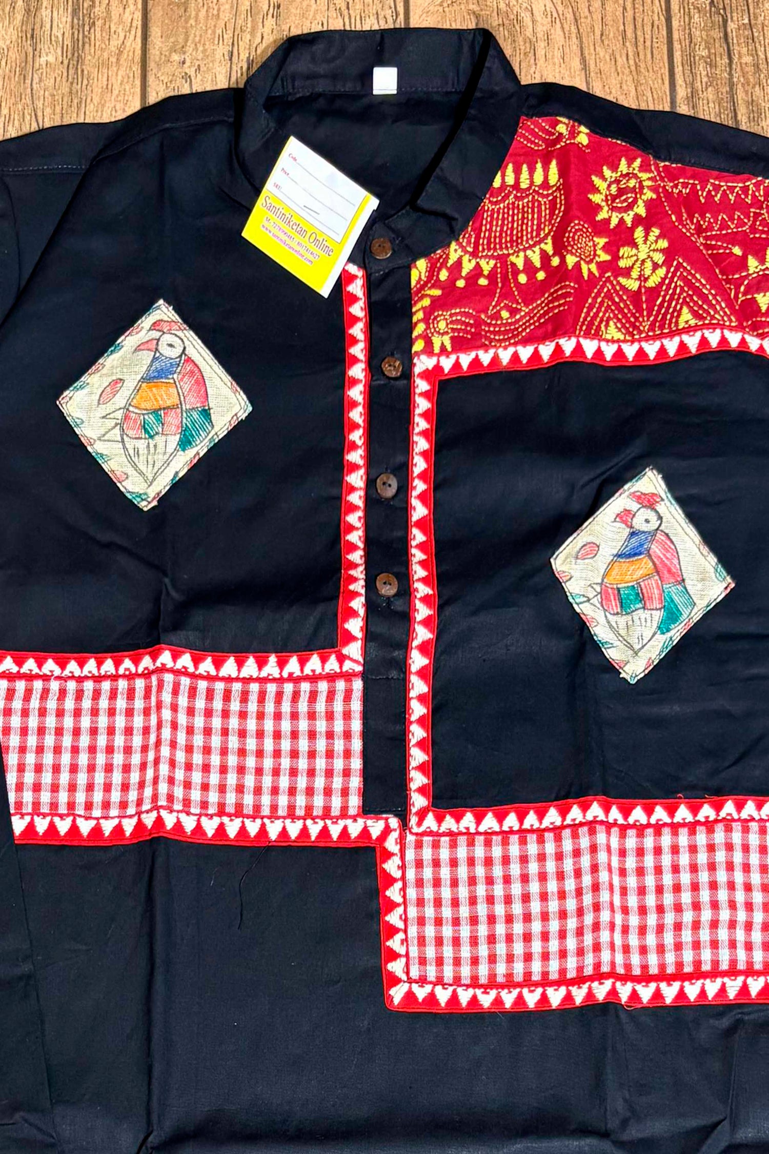 Black Color Cotton with Kantha and Madhubani Patch Work Panjabi