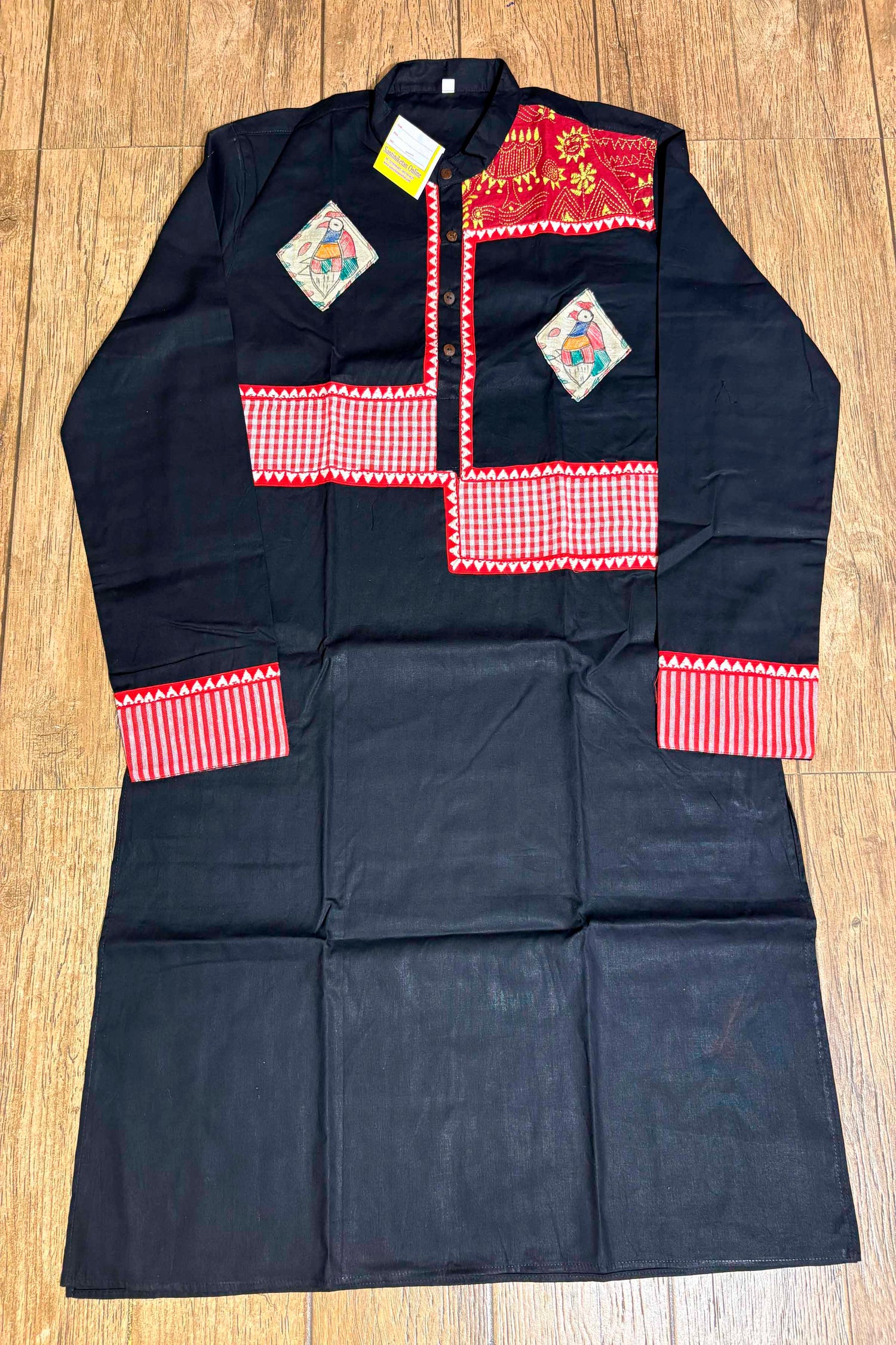 Black Color Cotton with Kantha and Madhubani Patch Work Panjabi