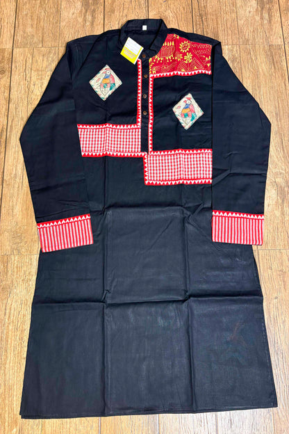 Black Color Cotton with Kantha and Madhubani Patch Work Panjabi