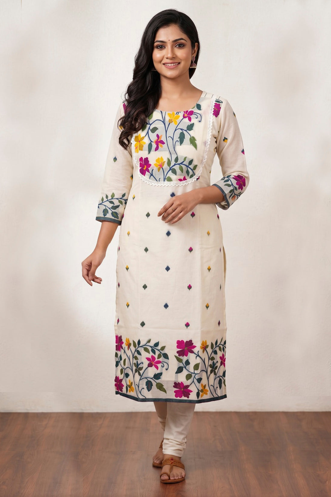 Resham Maslin Jamdani Kurti SN2025WPRJ139