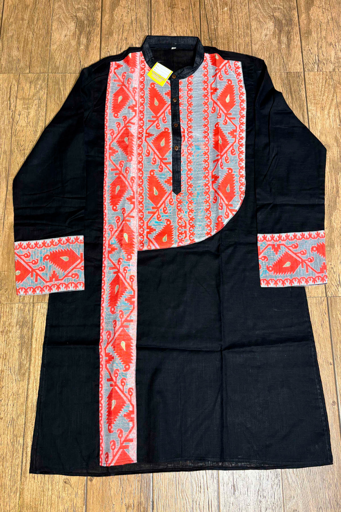 Black Color Cotton with Orange Jamdani Patch Work Panjabi