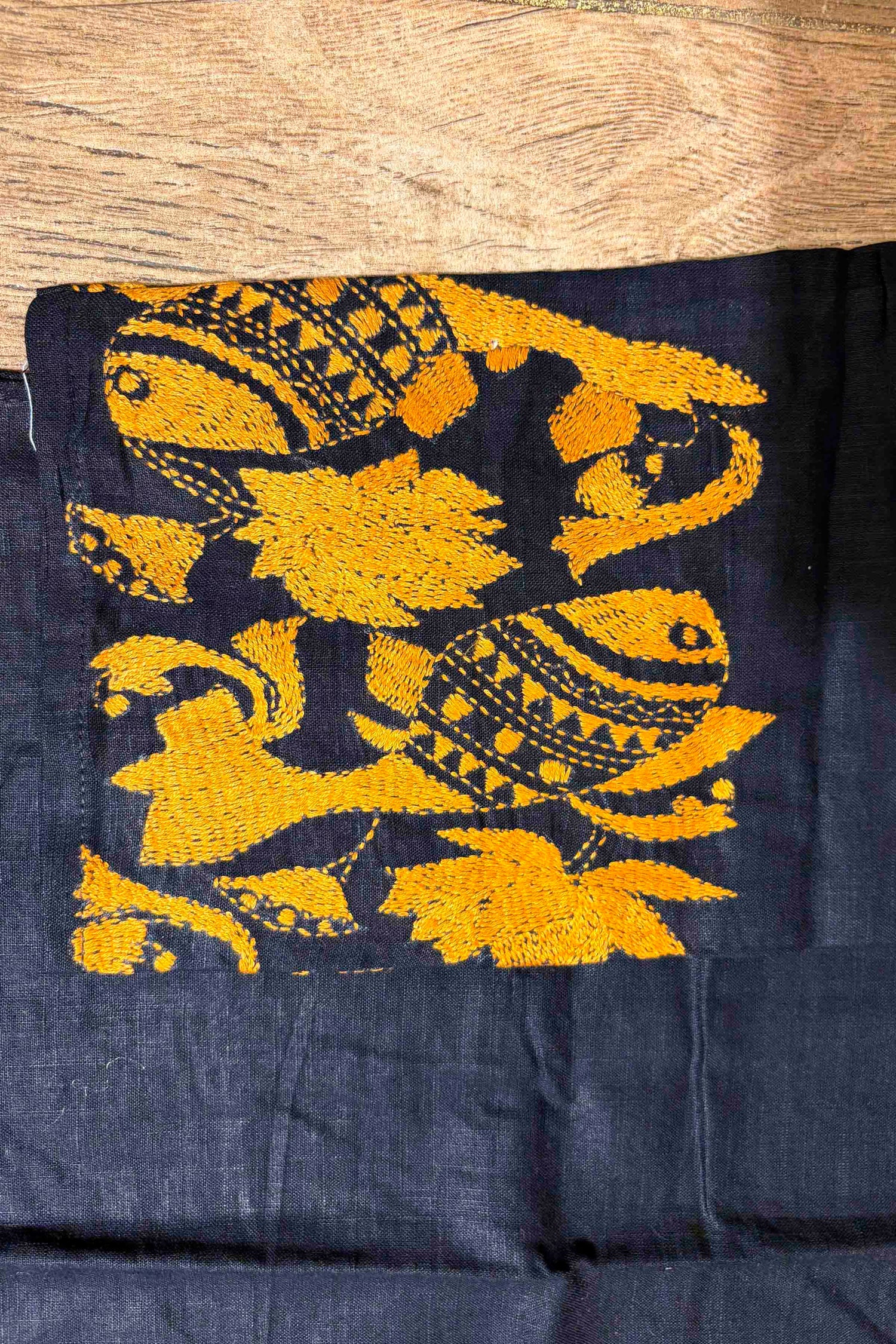 Black Color Cotton with Yellow color Thread Work Kantha Panjabi