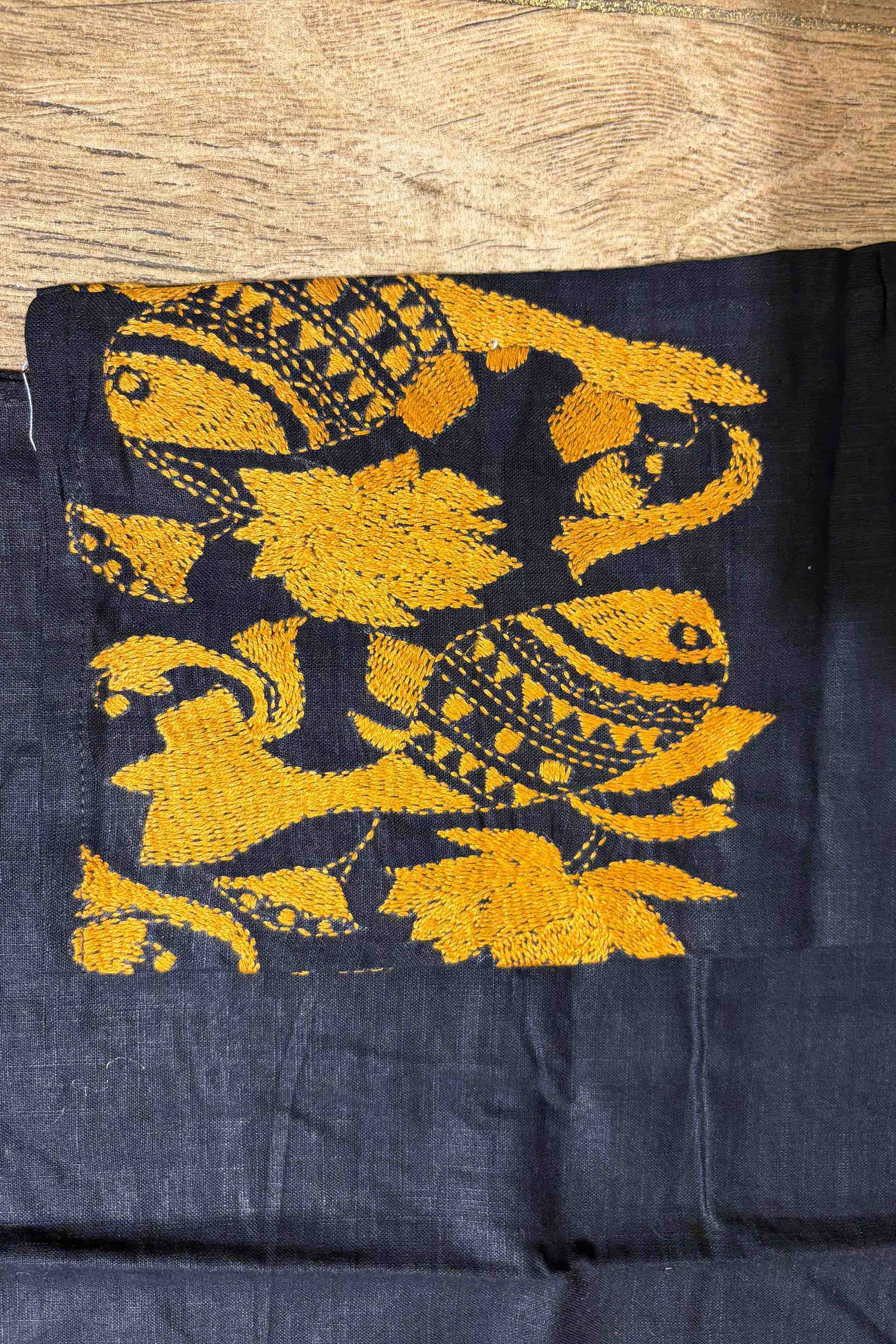 Black Color Cotton with Yellow color Thread Work Kantha Panjabi