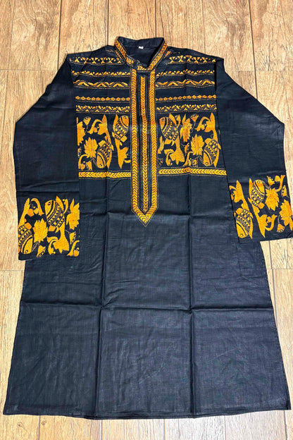 Black Color Cotton with Yellow color Thread Work Kantha Panjabi