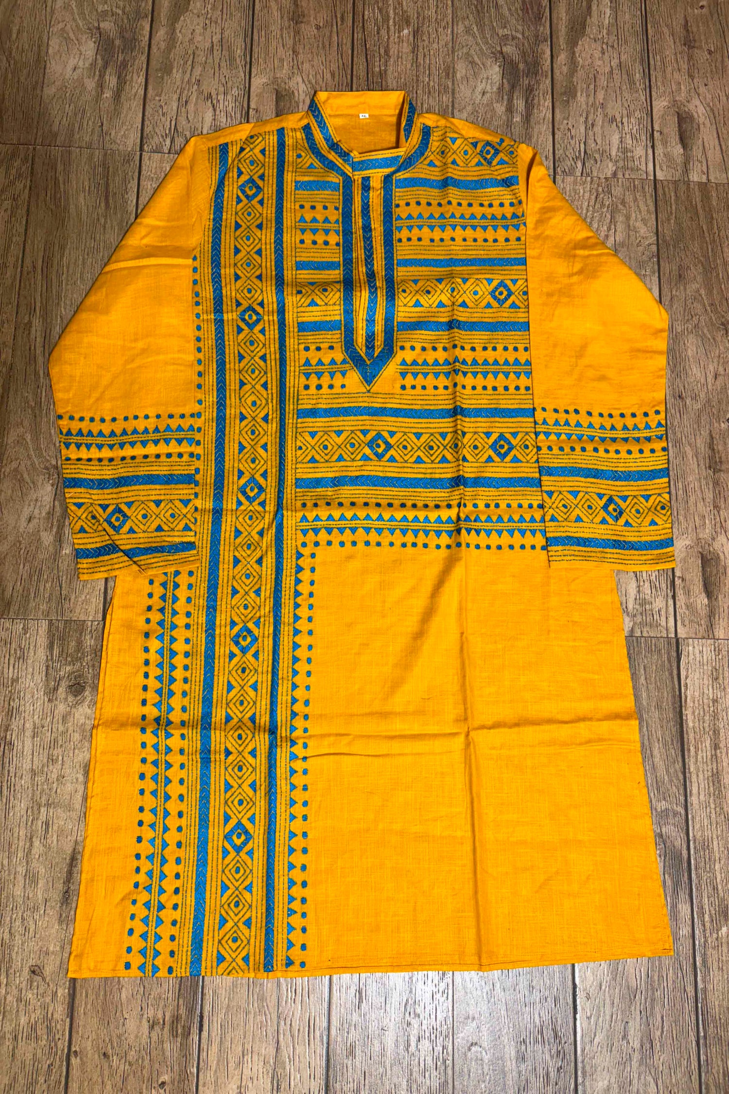 Yellow Color Cotton with Green Color Thread Work Kantha Panjabi