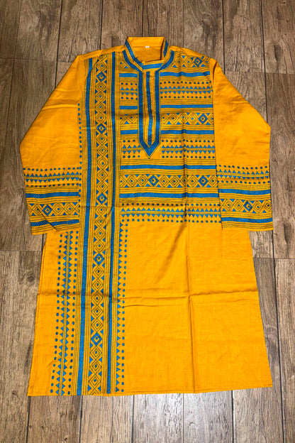 Yellow Color Cotton with Green Color Thread Work Kantha Panjabi