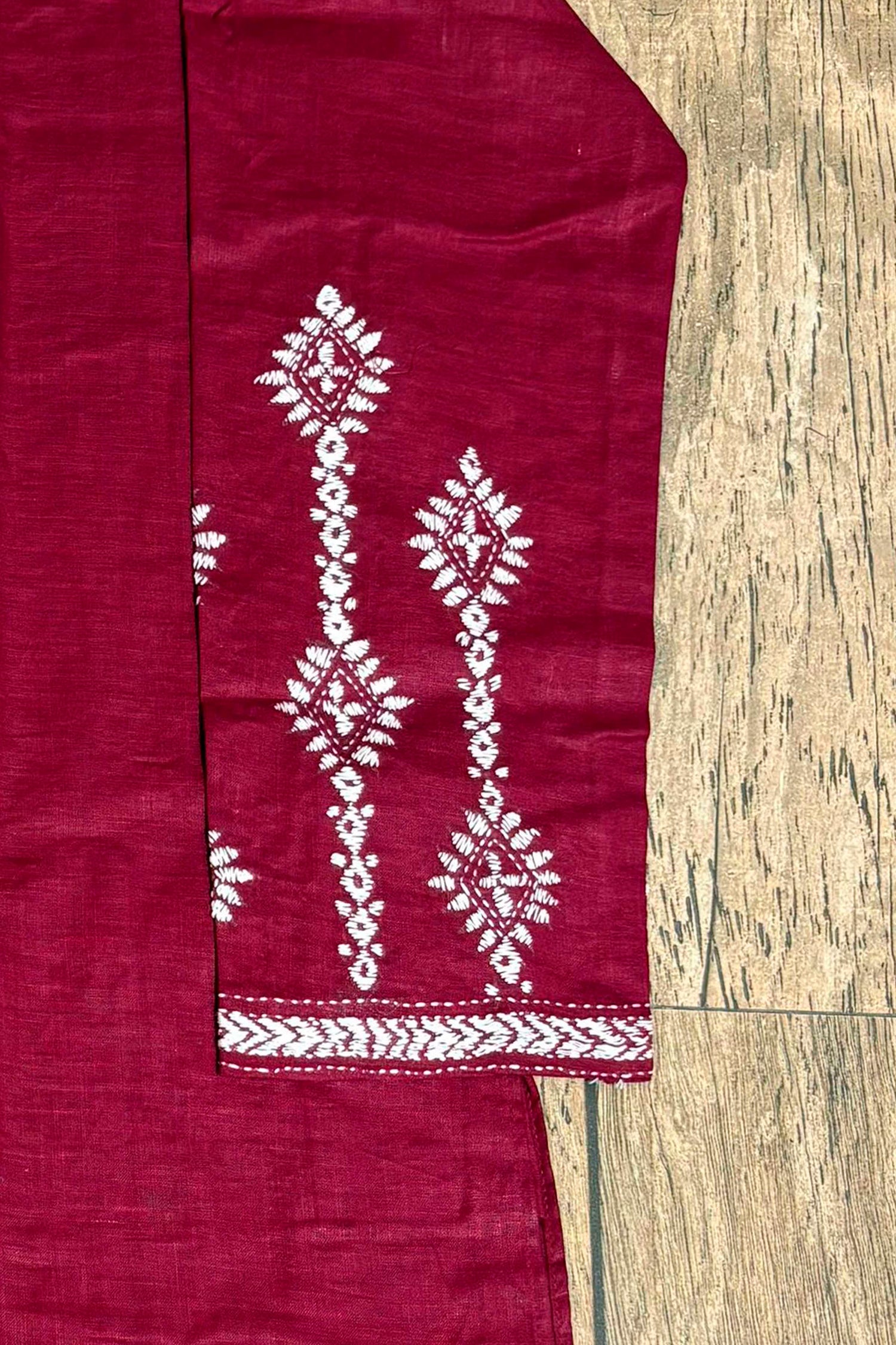 Maroon Color Cotton with White Color Thread Work Kantha Panjabi