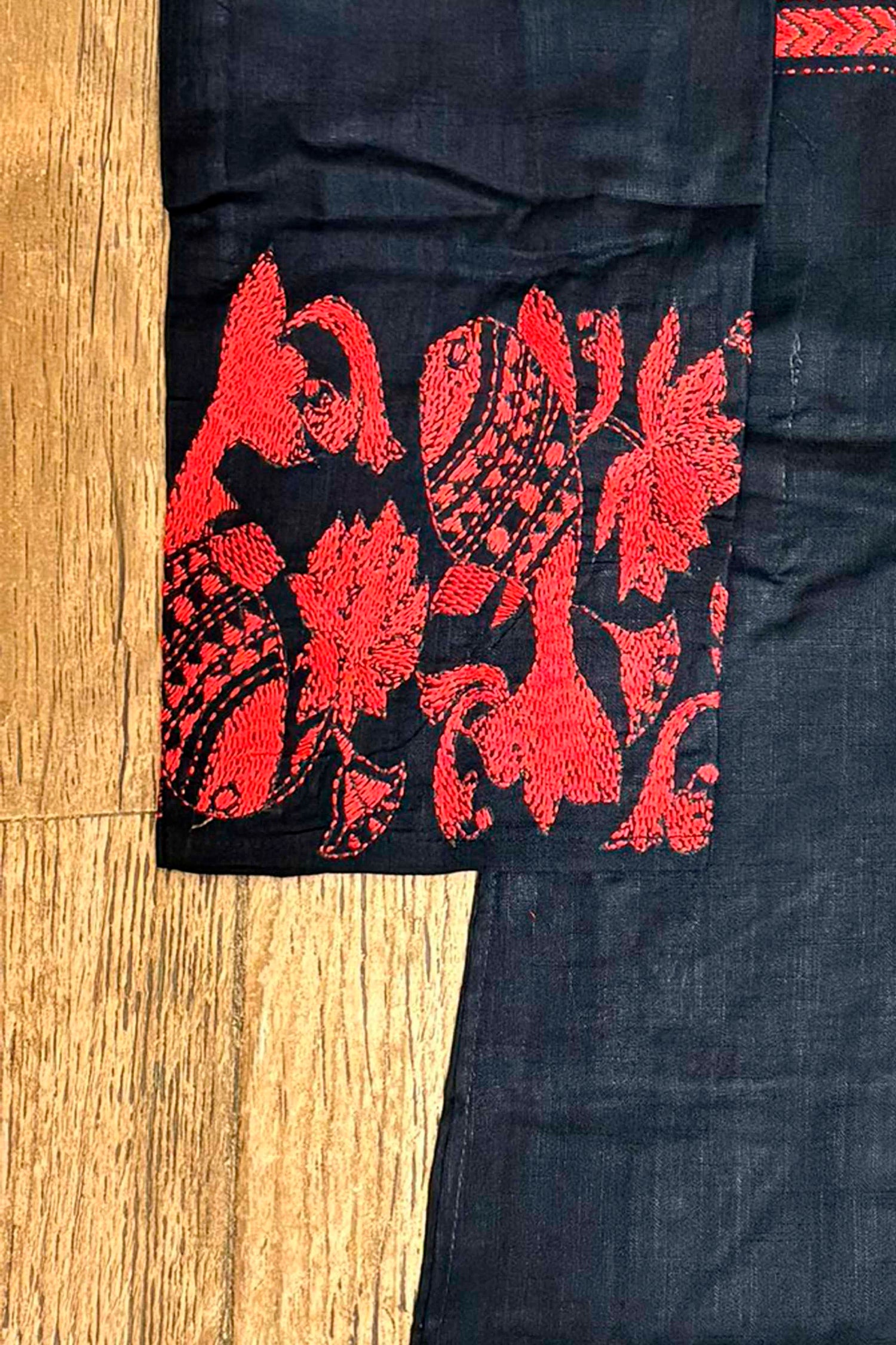 Black Color Cotton with Red Color Thread Work Kantha Panjabi
