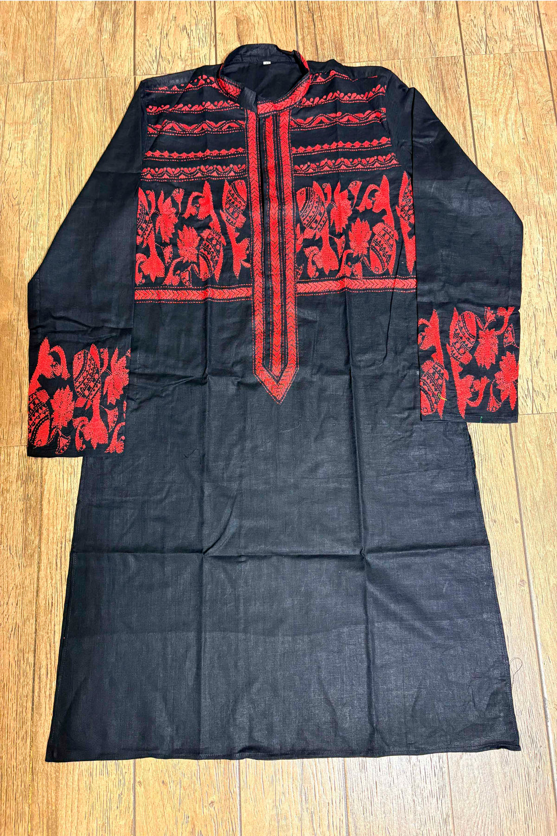 Black Color Cotton with Red Color Thread Work Kantha Panjabi