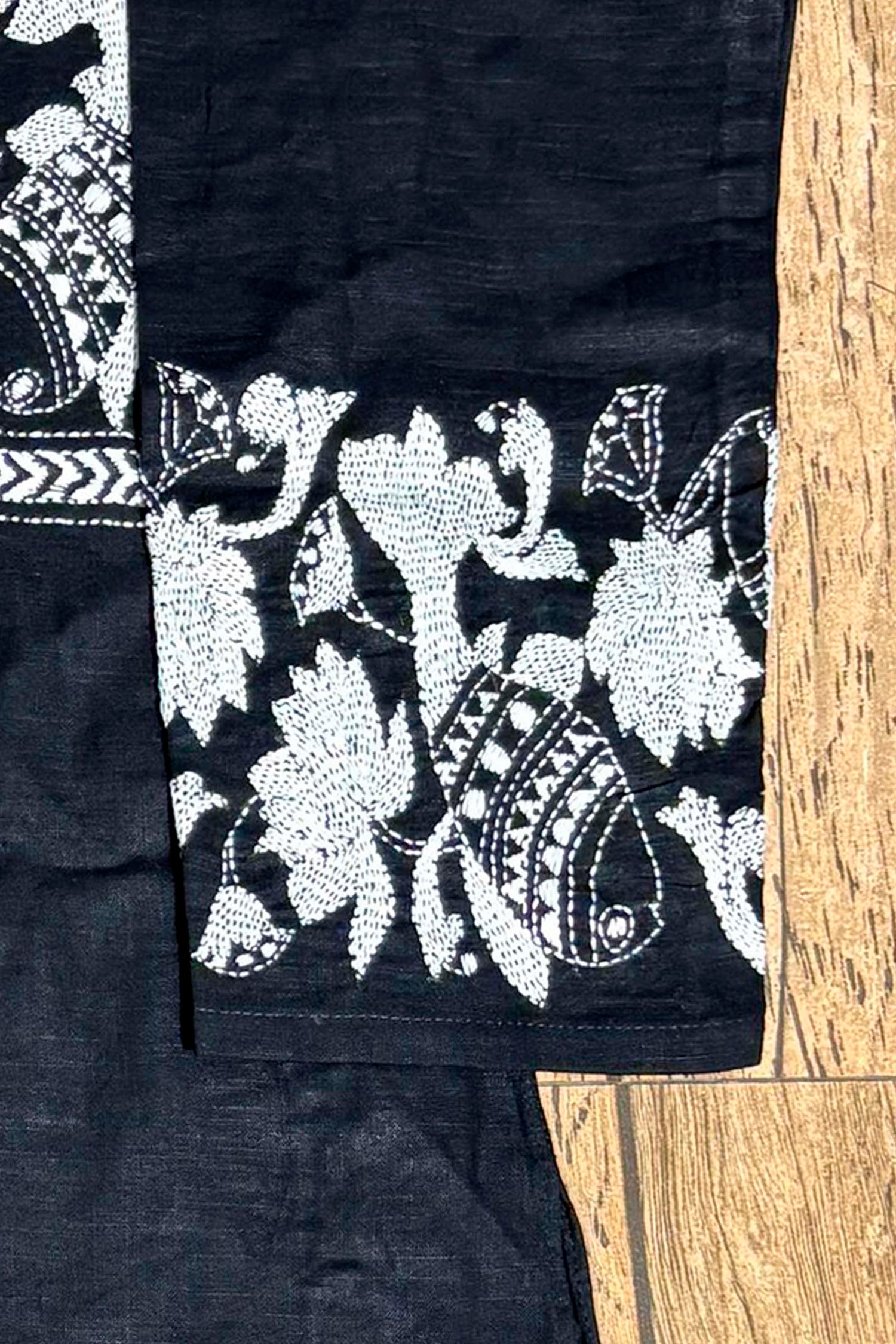 Black Color Cotton with White Color Thread Work Kantha Panjabi
