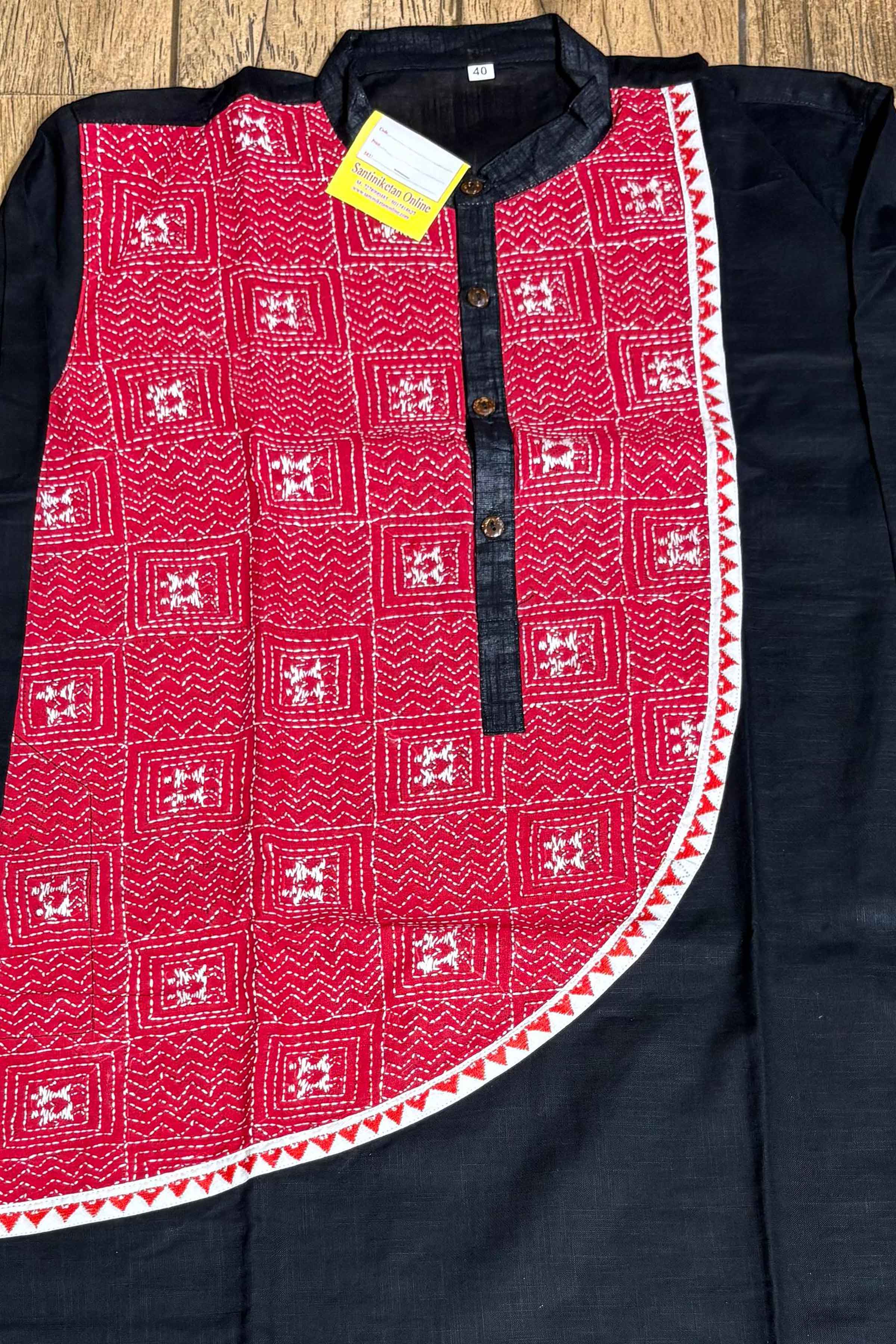 Black Color Cotton and Red color Kantha Patch Work Panjabi