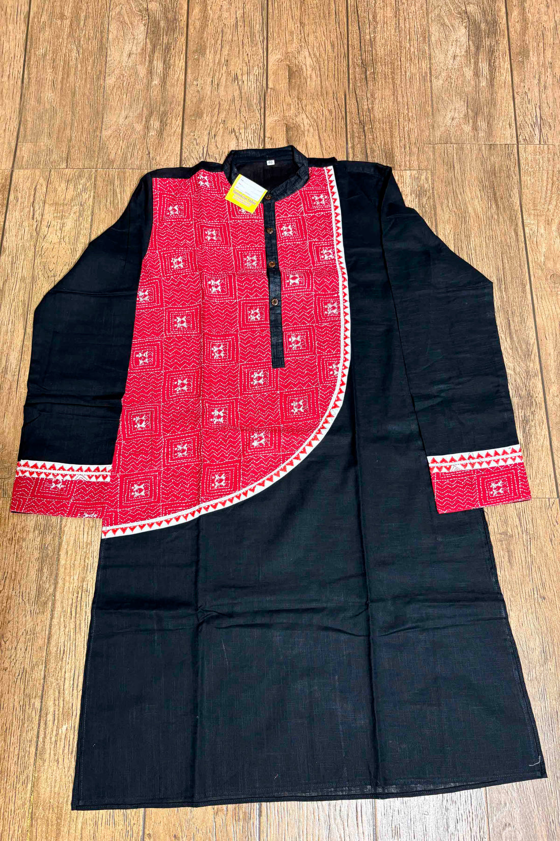 Black Color Cotton and Red color Kantha Patch Work Panjabi