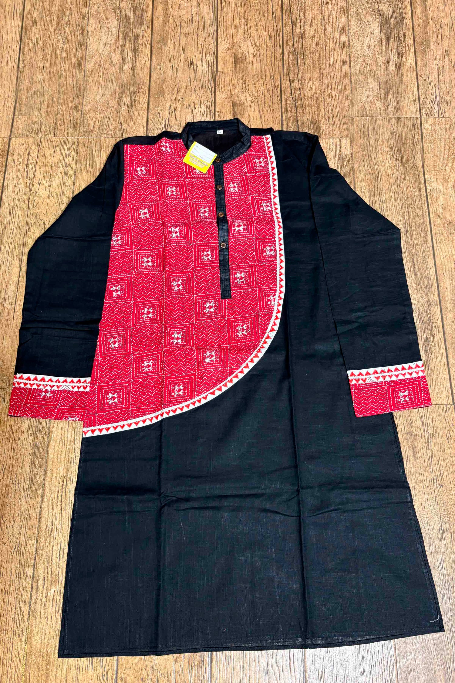 Black Color Cotton and Red color Kantha Patch Work Panjabi