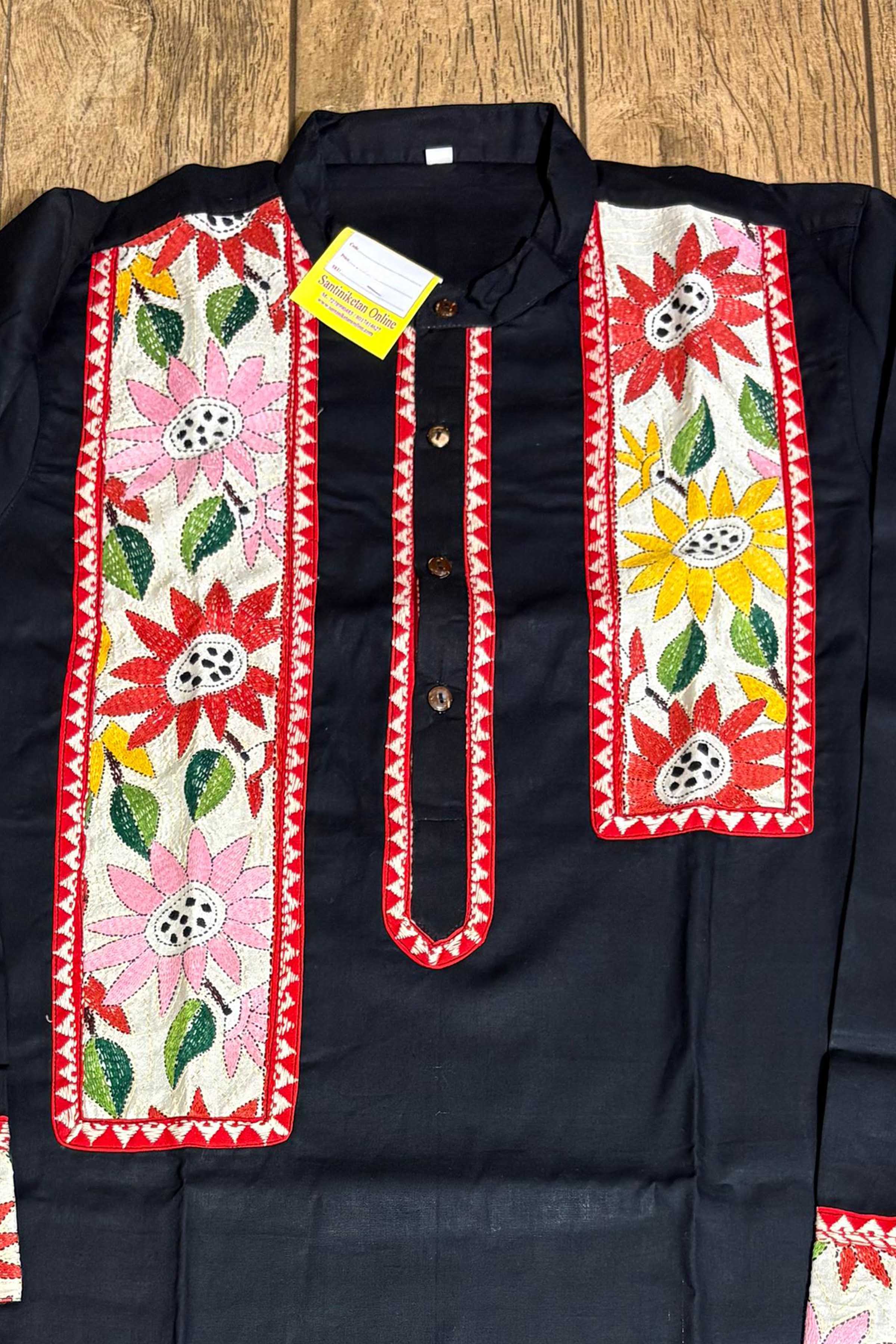 Black Color Cotton with Multicolor Thread Kantha Patch Work Panjabi