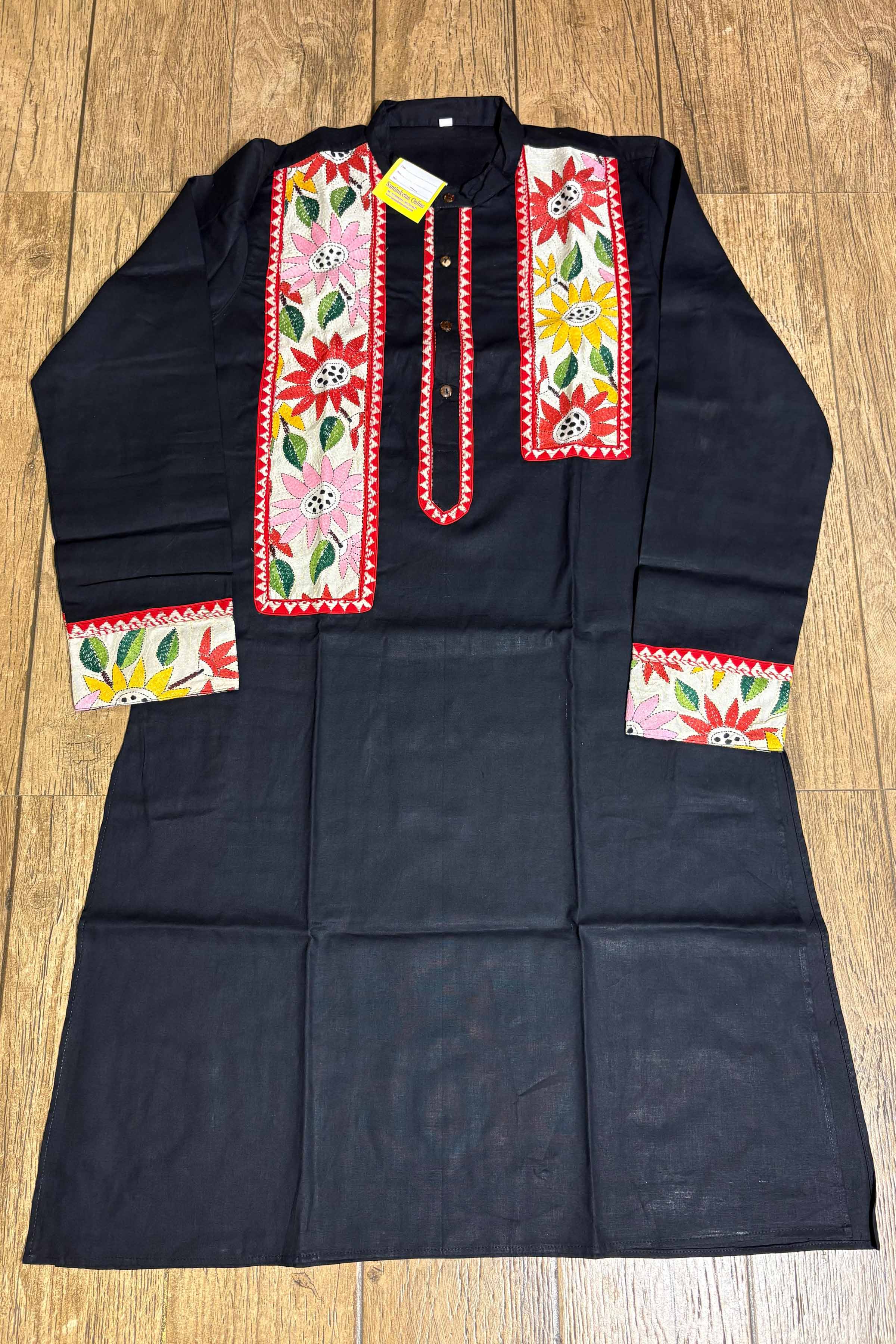 Black Color Cotton with Multicolor Thread Kantha Patch Work Panjabi