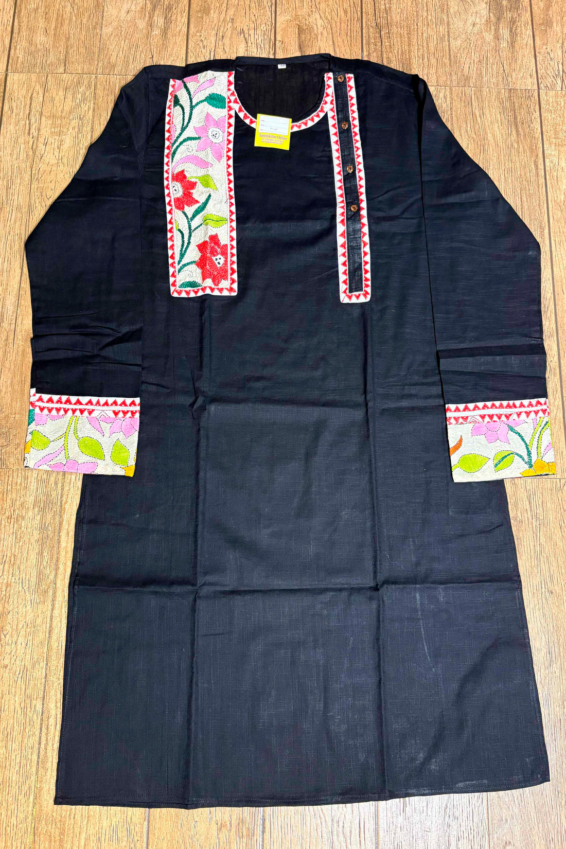 Black Color Cotton and Multicolor Kantha Patch Work Panjabi