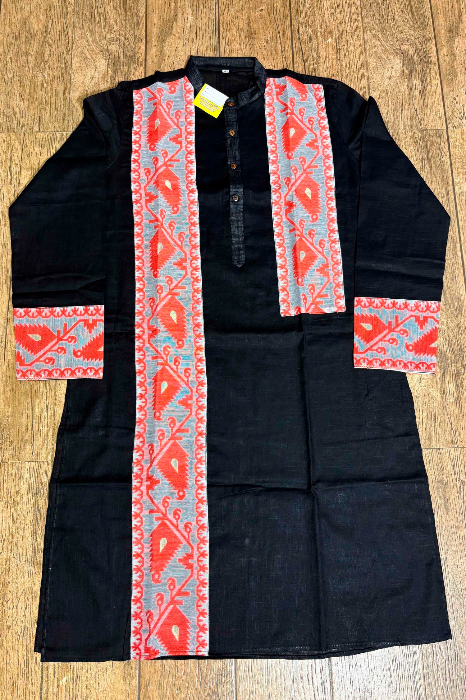 Black Color Cotton with Orange Jamdani Patch Work Panjabi