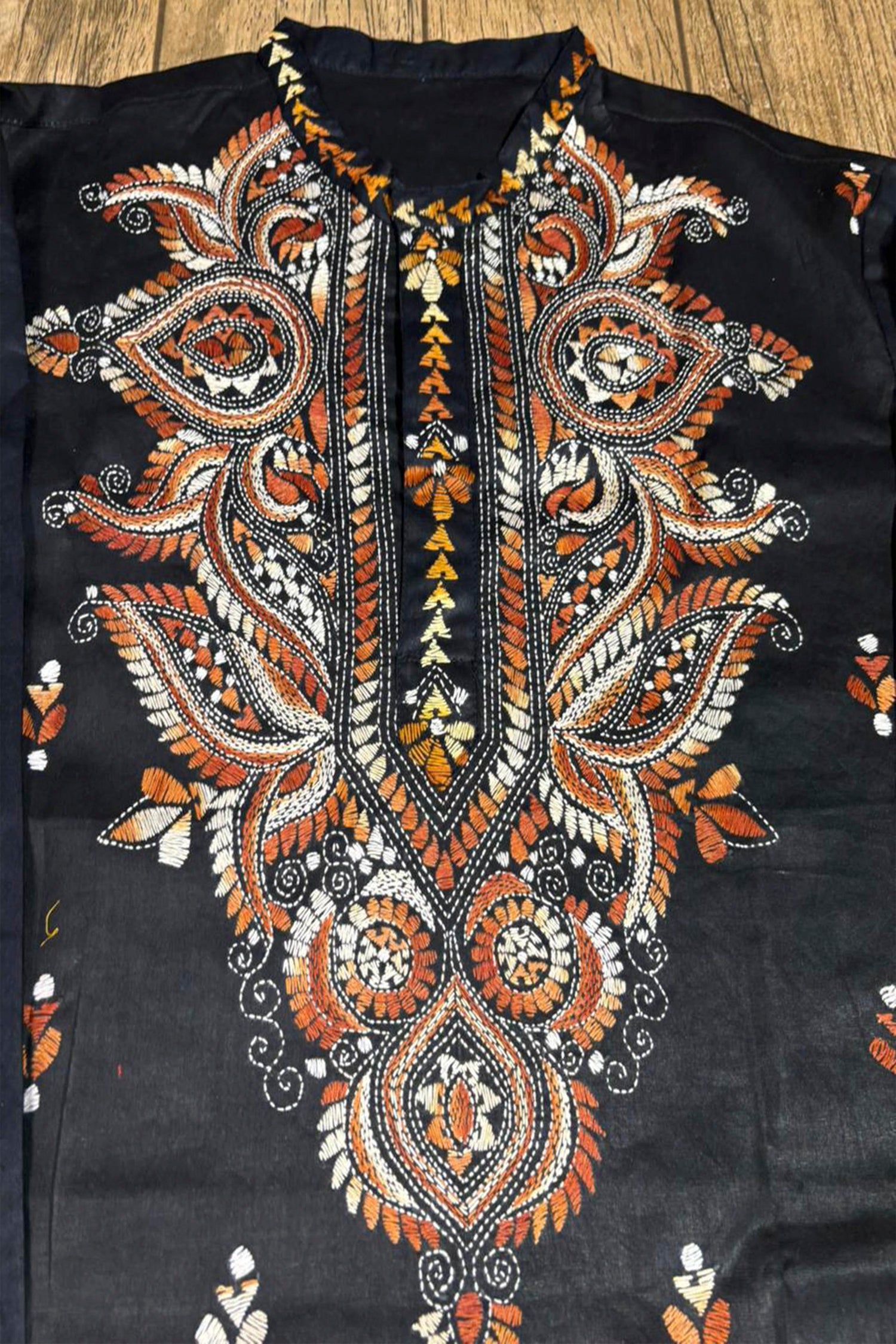 Black Pure Cotton with Kantha Work (Hand Embroidery) Panjabi