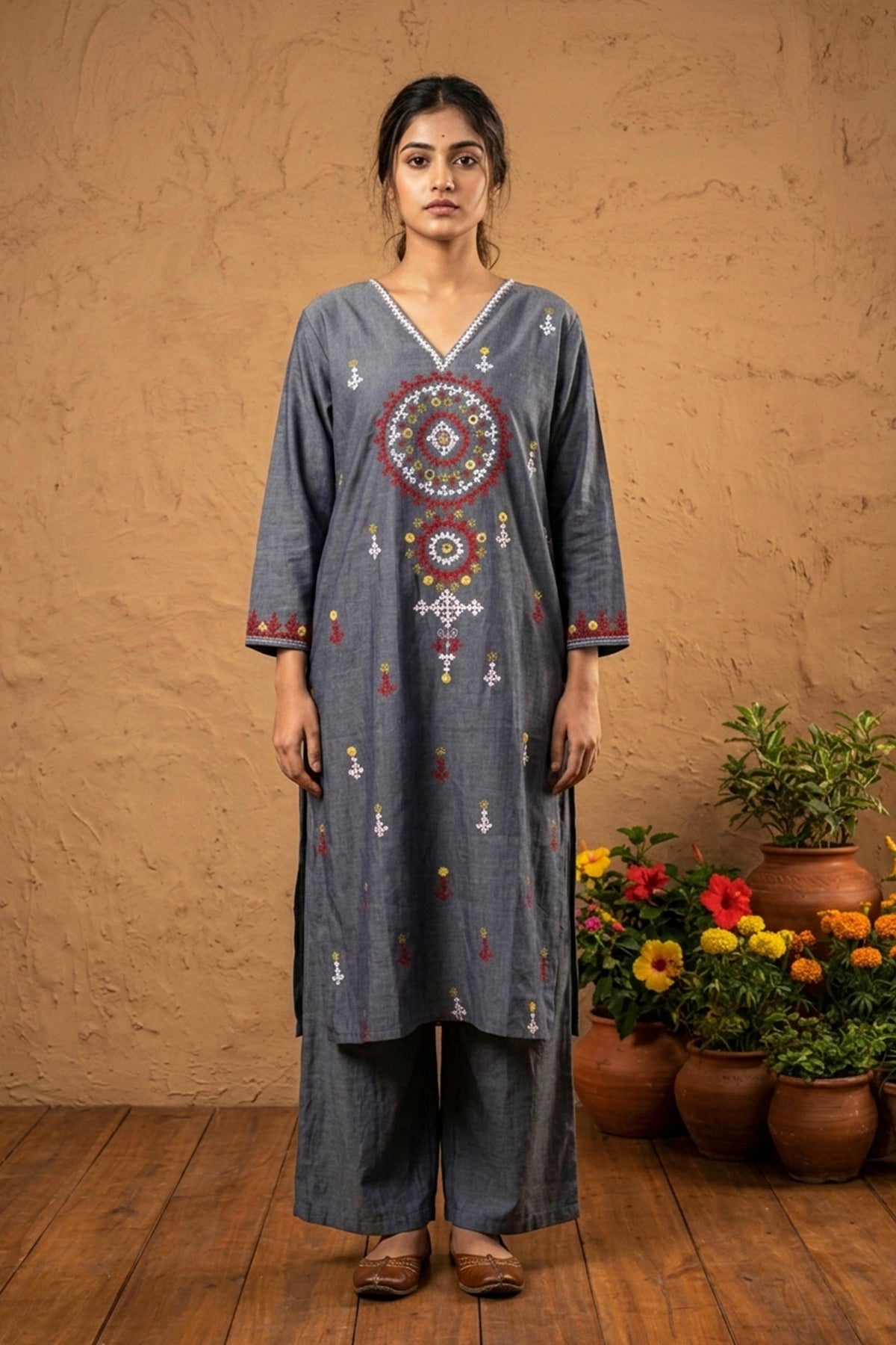 Pure Gachi Tussar Gujrati Stitch Kurti
