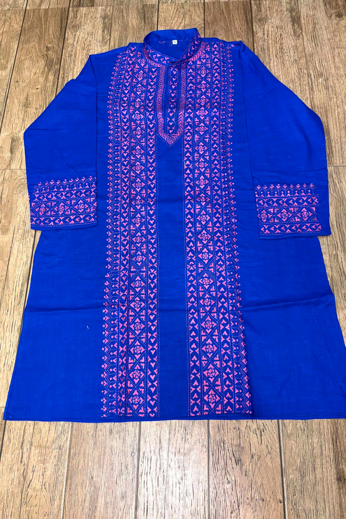 Blue Pure Cotton with Kantha Work (Hand Embroidery) Panjabi