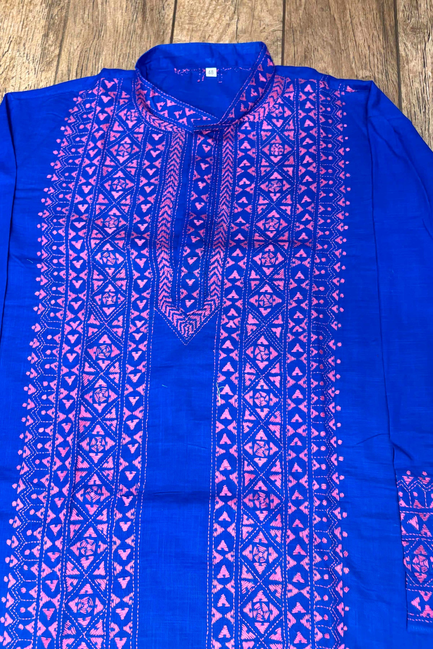 Blue Pure Cotton with Kantha Work (Hand Embroidery) Panjabi