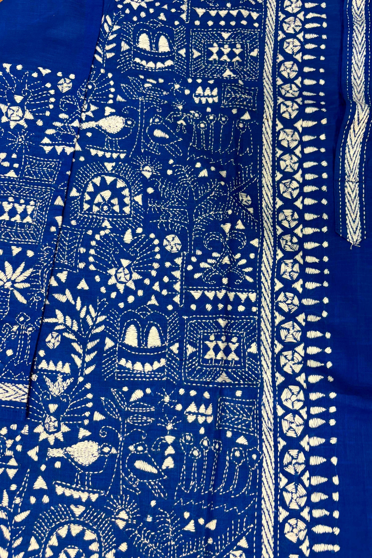 Blue Pure Cotton with Kantha Work (Hand Embroidery) Panjabi