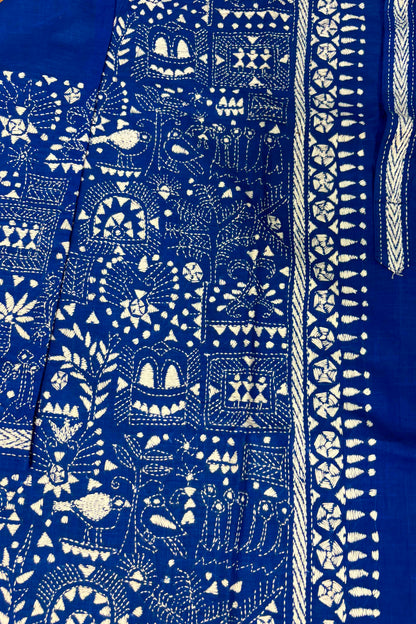 Blue Pure Cotton with Kantha Work (Hand Embroidery) Panjabi