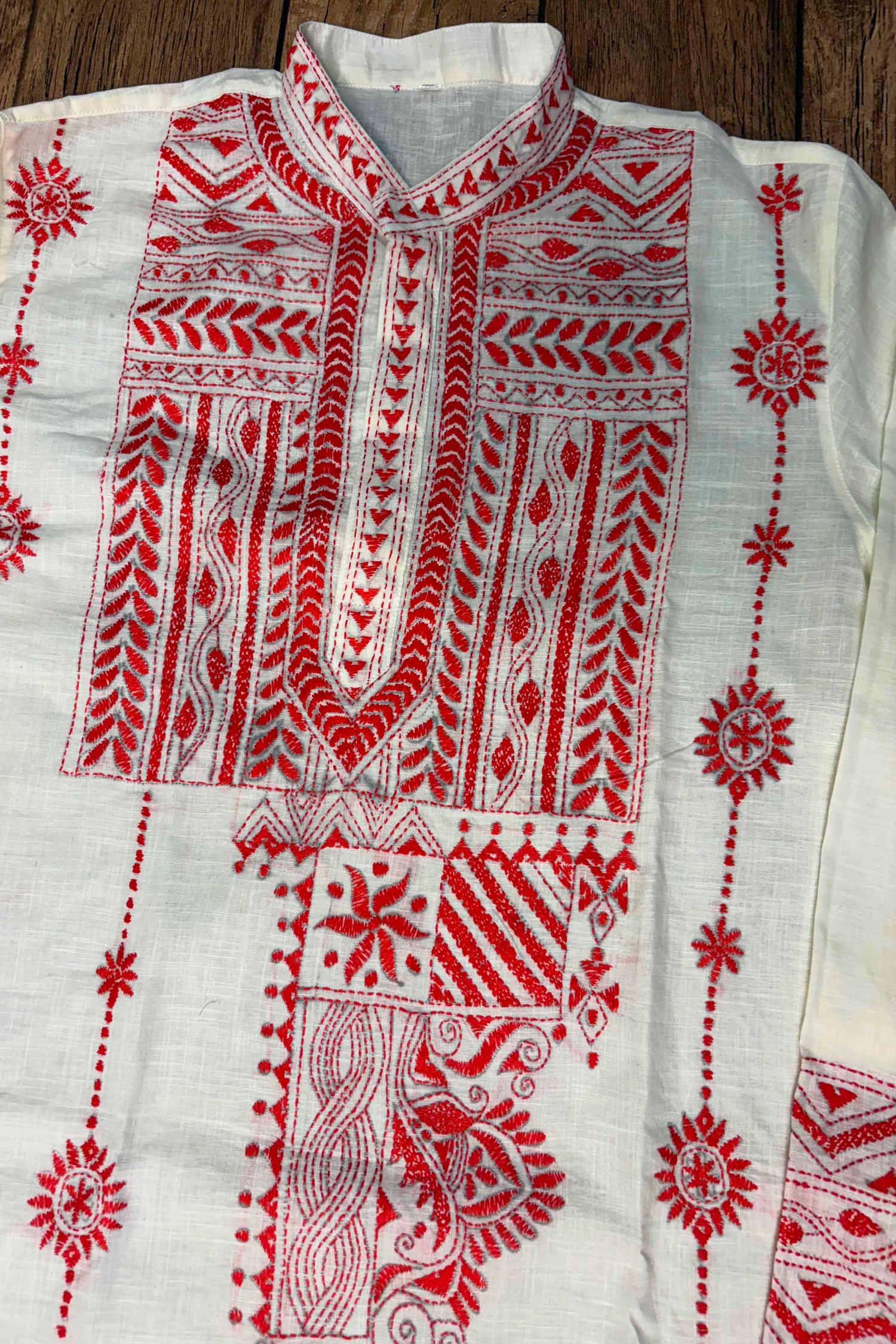 White Pure Cotton with Kantha Work (Hand Embroidery) Panjabi