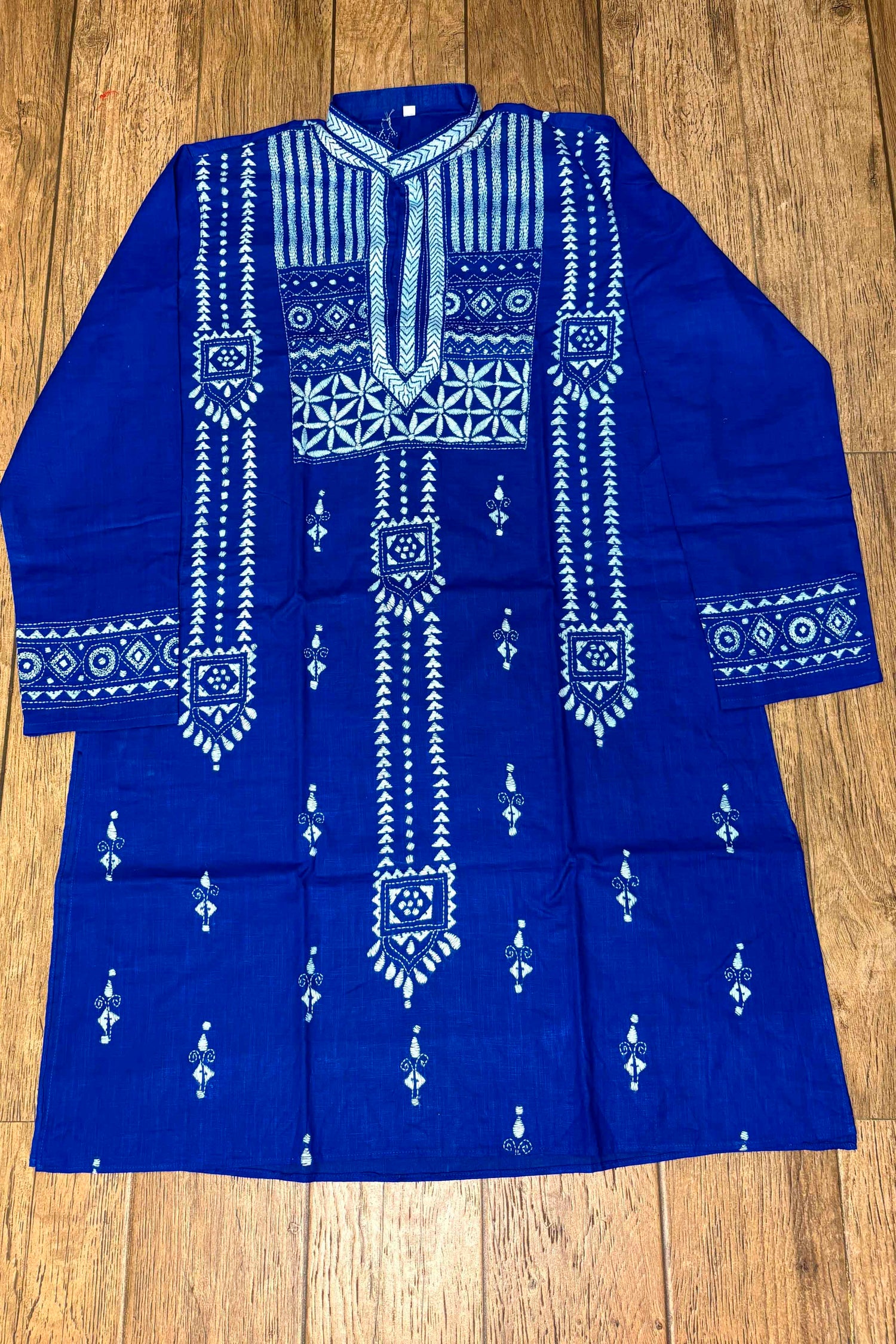 Blue Pure Cotton with Kantha Work (Hand Embroidery) Panjabi
