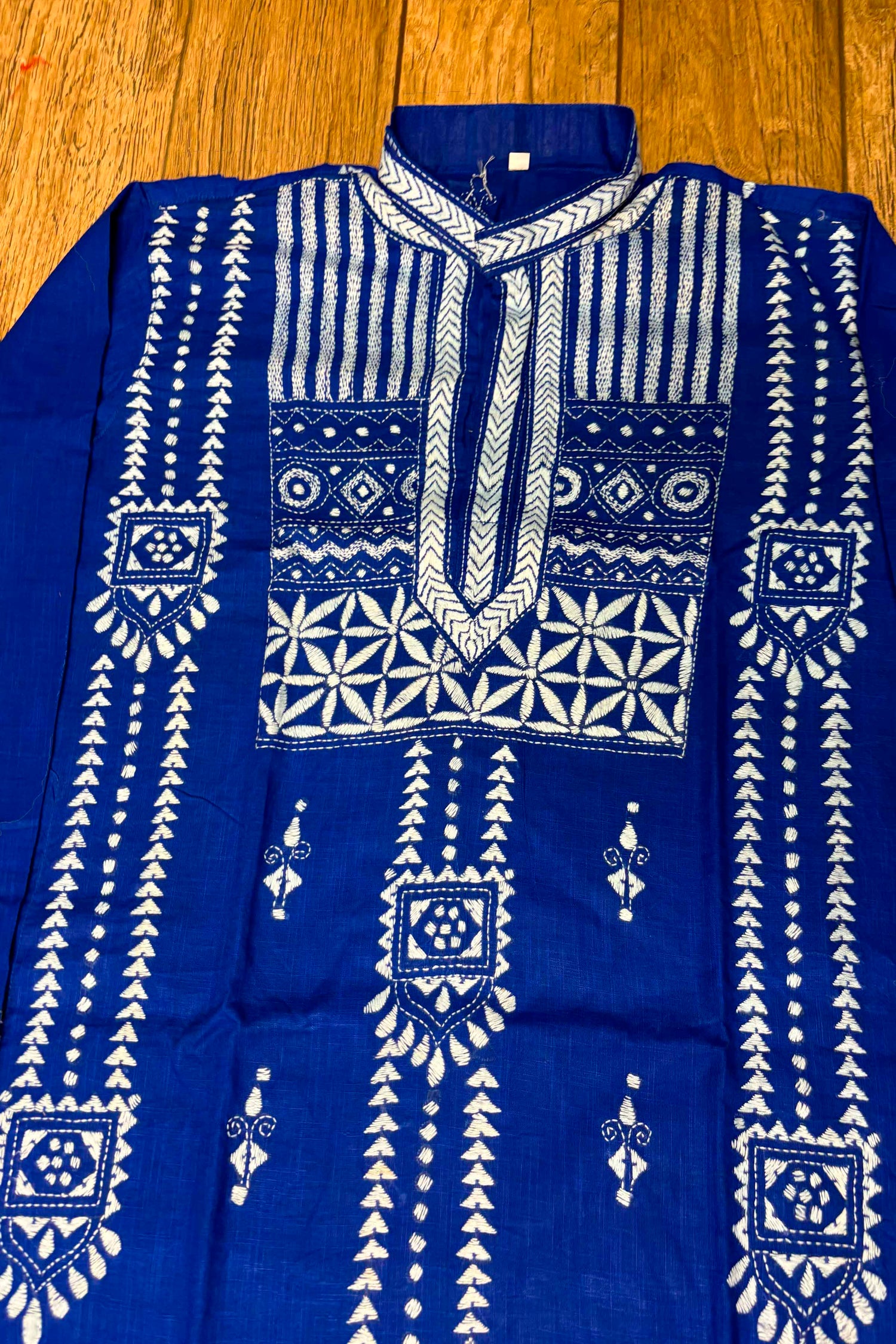 Blue Pure Cotton with Kantha Work (Hand Embroidery) Panjabi