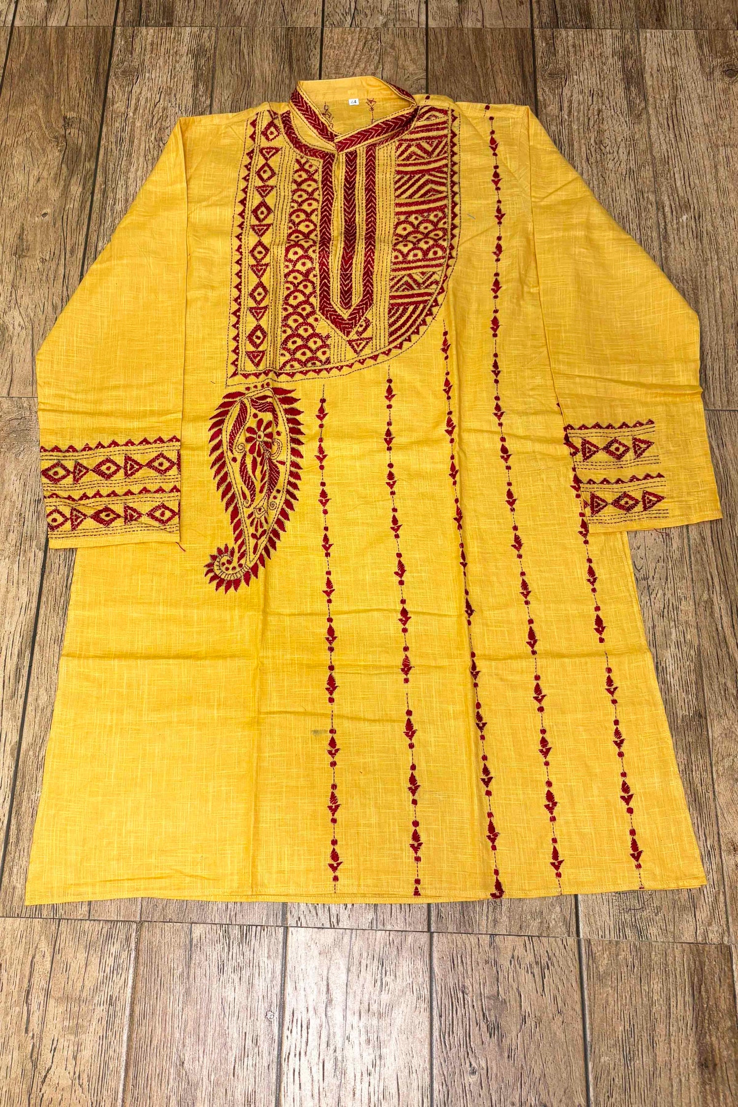 Yellow Pure Cotton with Kantha Work (Hand Embroidery) Panjabi