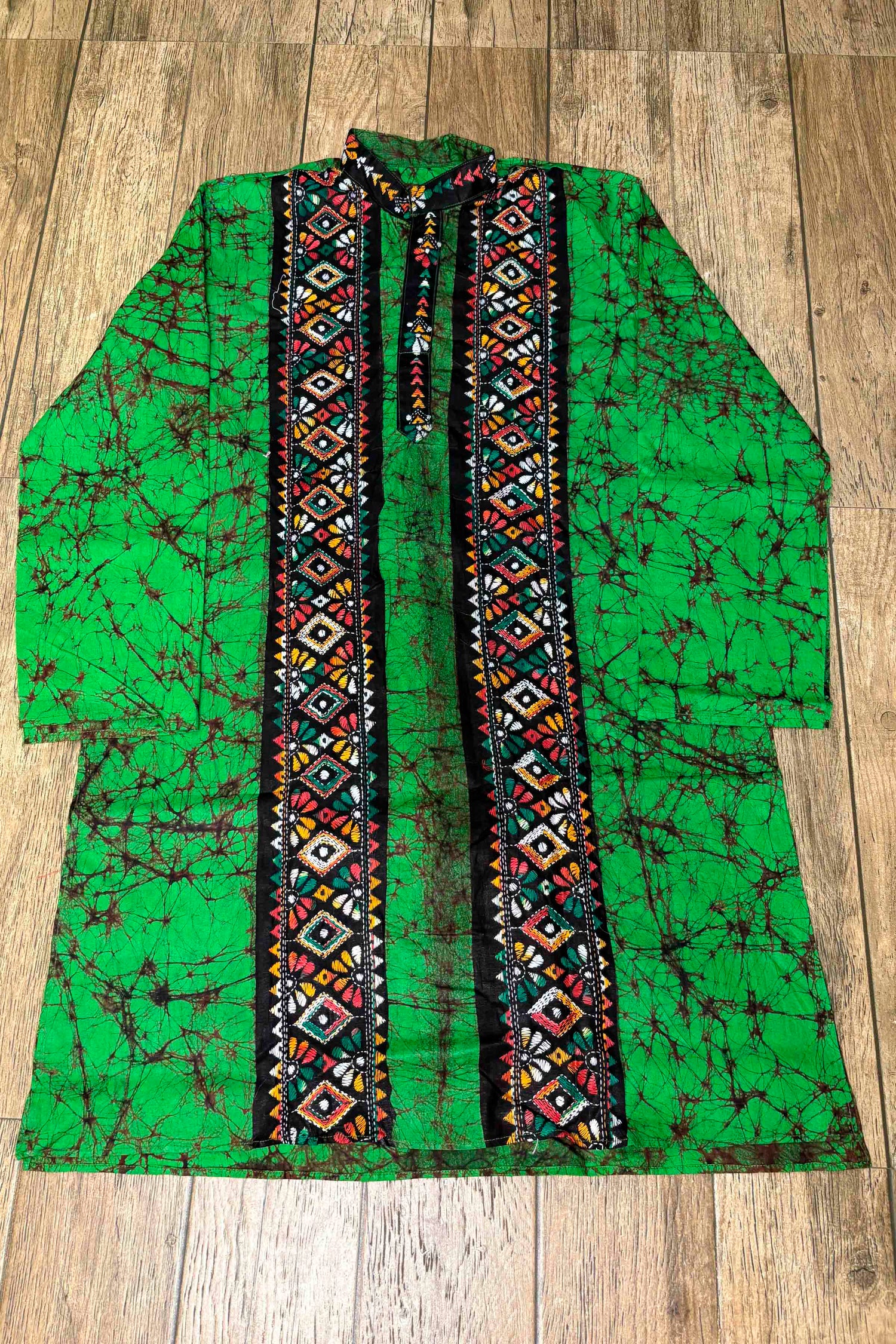 Black Pure Cotton Batik with Kantha Work (Hand Embroidery) Panjabi