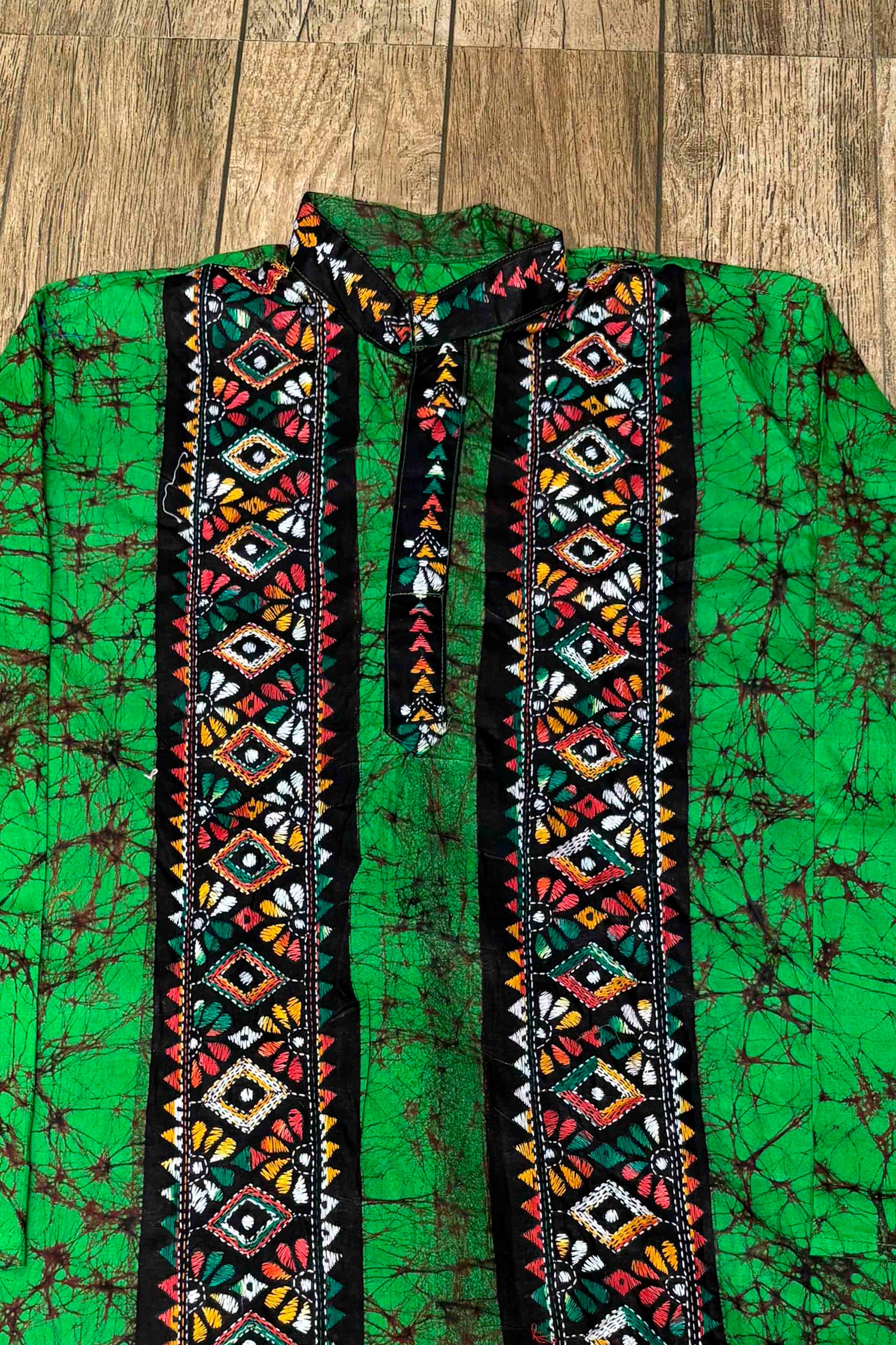 Black Pure Cotton Batik with Kantha Work (Hand Embroidery) Panjabi