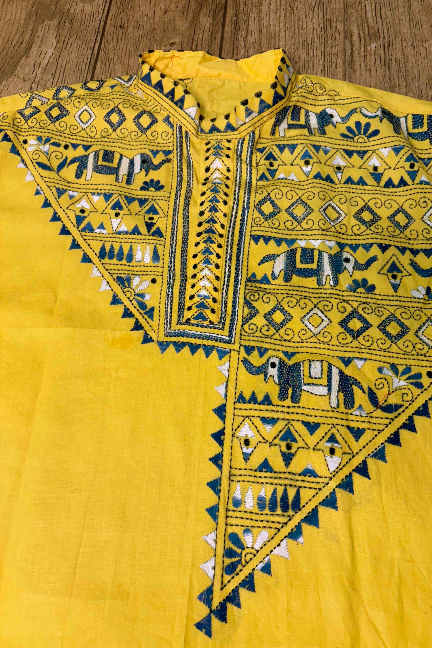 Yellow Pure Cotton with Kantha Work (Hand Embroidery) Panjabi