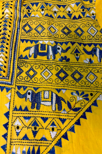 Yellow Pure Cotton with Kantha Work (Hand Embroidery) Panjabi