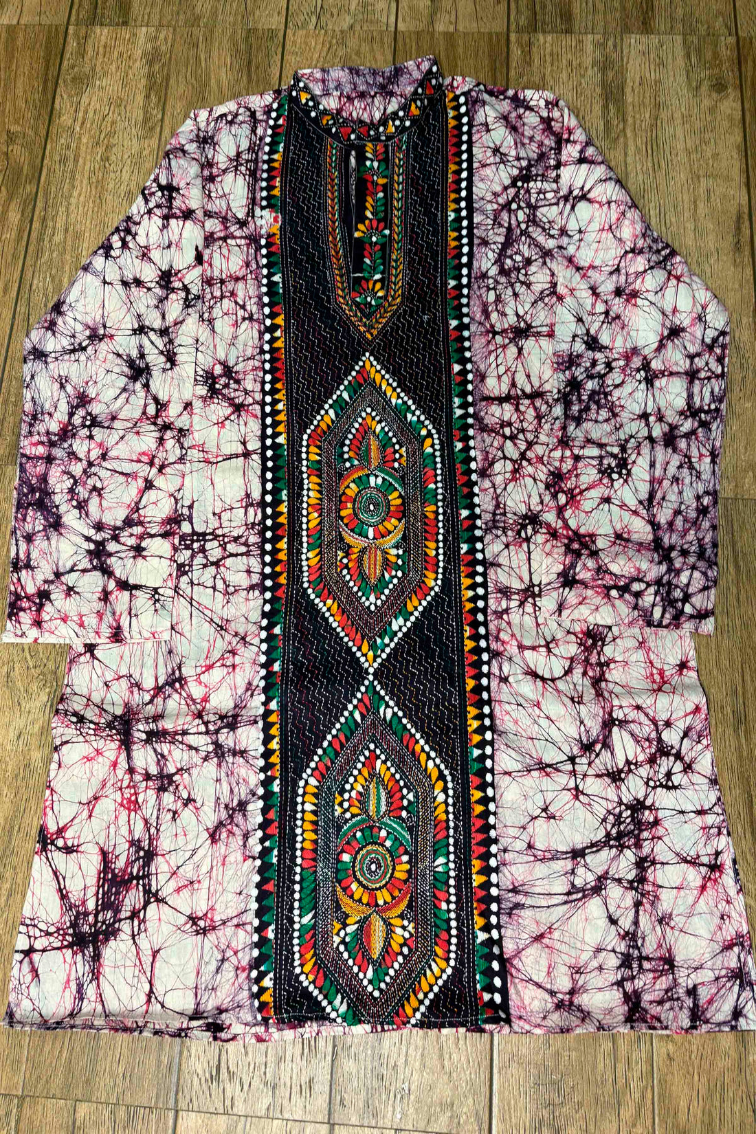 Crack Batik on Pure Cotton with Kantha Work (Hand Embroidery) Panjabi