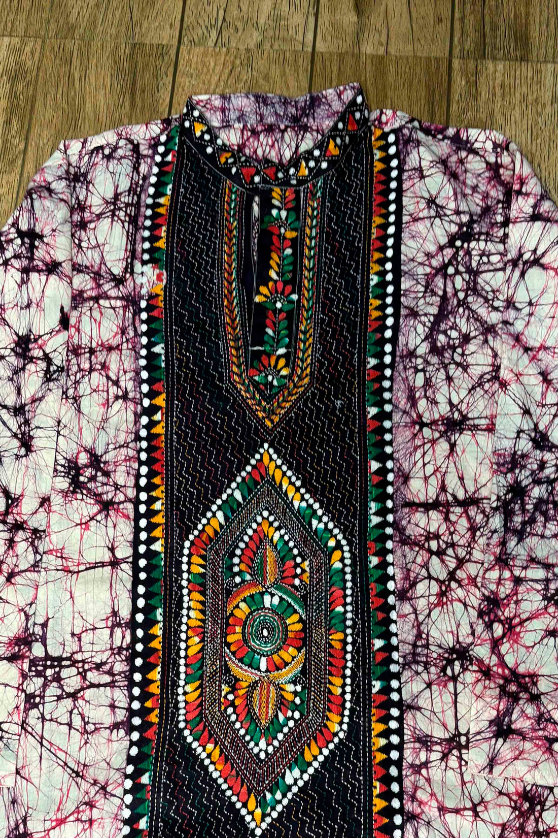 Crack Batik on Pure Cotton with Kantha Work (Hand Embroidery) Panjabi