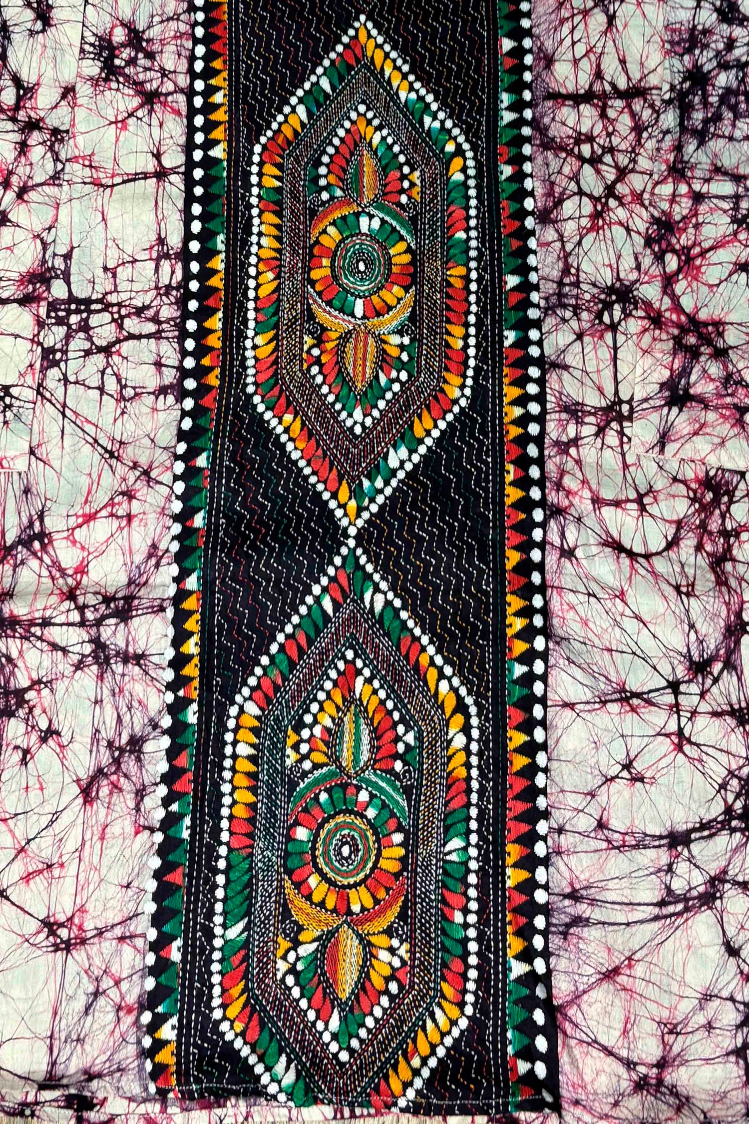 Crack Batik on Pure Cotton with Kantha Work (Hand Embroidery) Panjabi